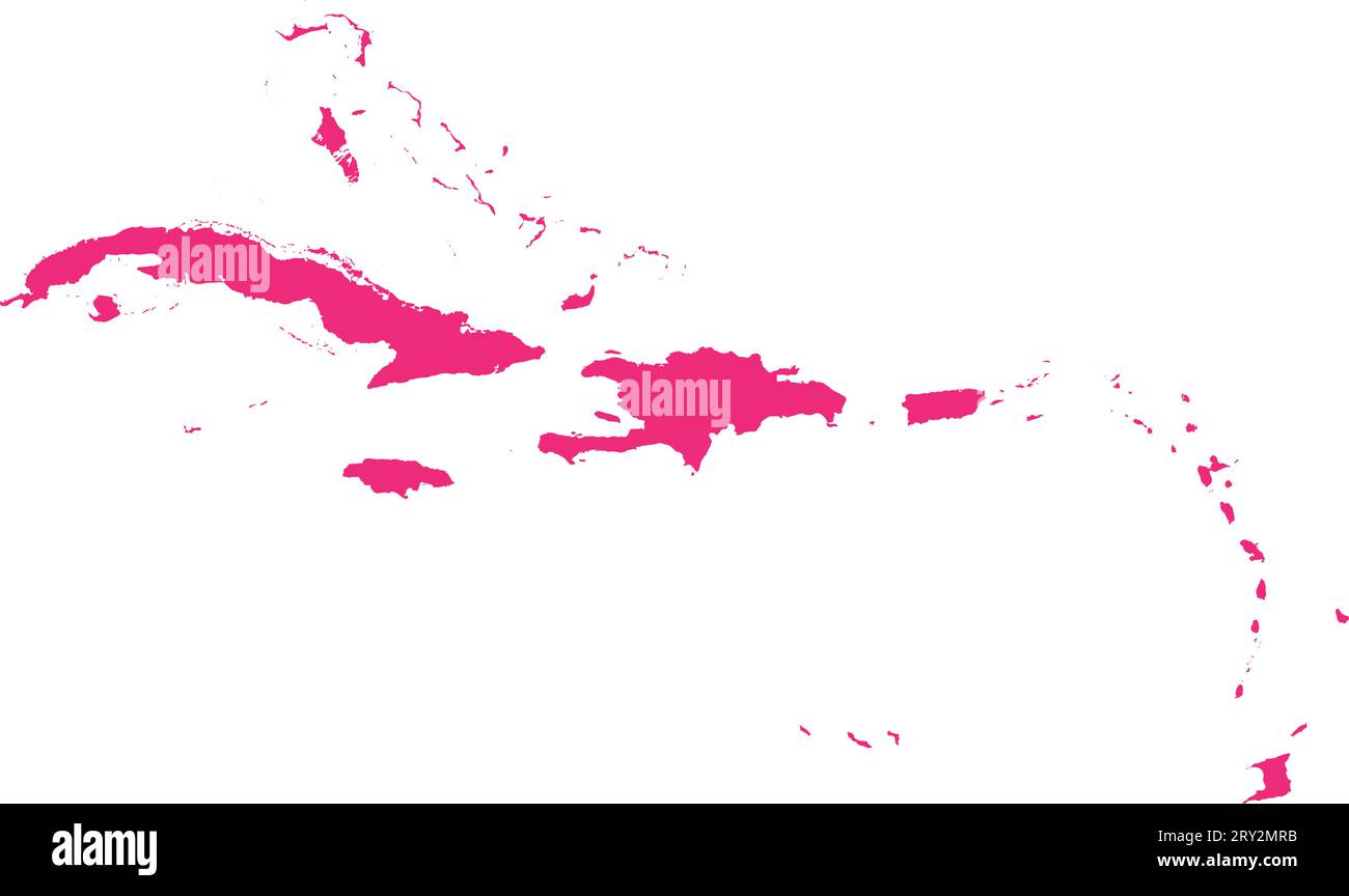 Mappa colore ROSA CMYK delle ISOLE CARAIBICHE Illustrazione Vettoriale