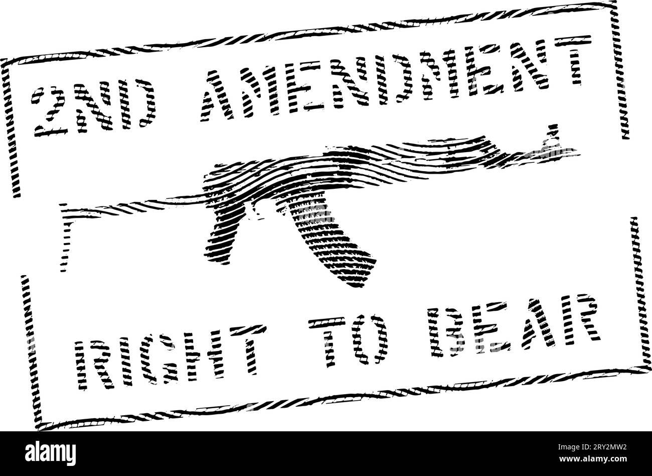 Timbro grunge "secondo emendamento-diritto di avere”. Fucile d'assalto AK-47. Illustrazione Vettoriale
