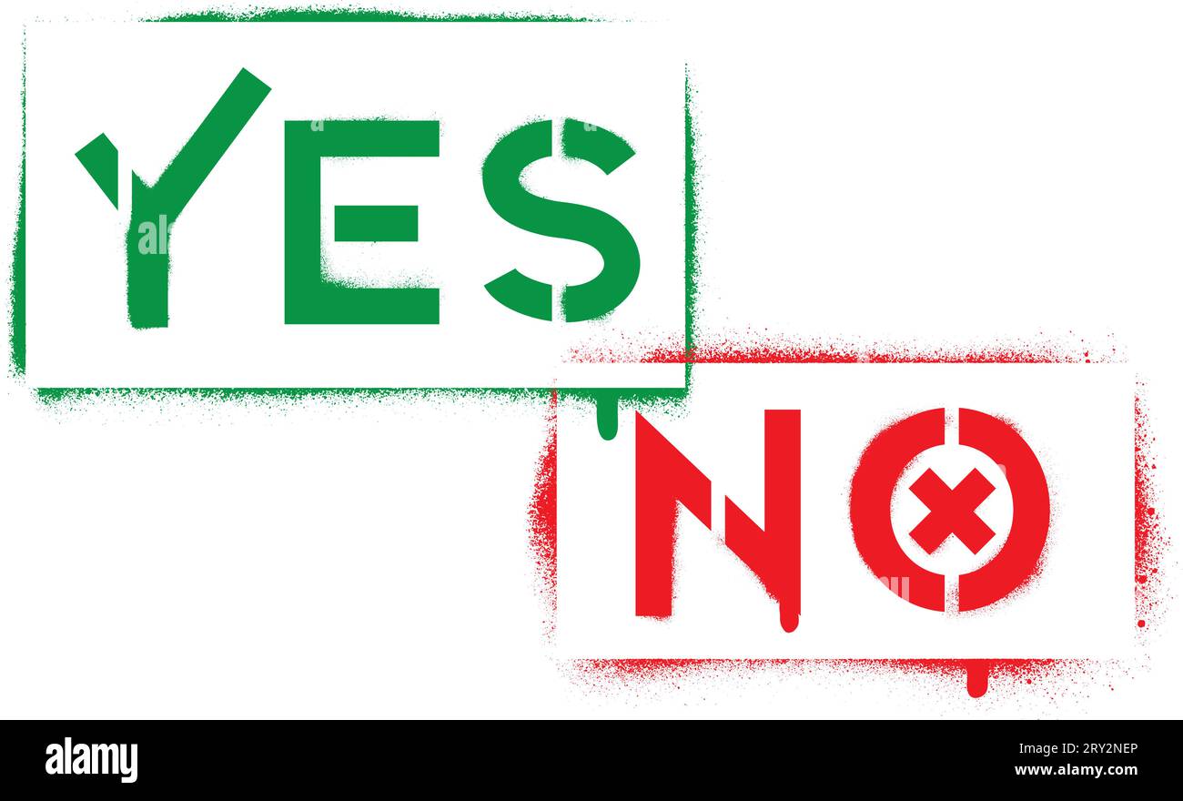 Stencil per graffiti spray ''YES'' e ''NO''. Sfondo bianco. Illustrazione Vettoriale