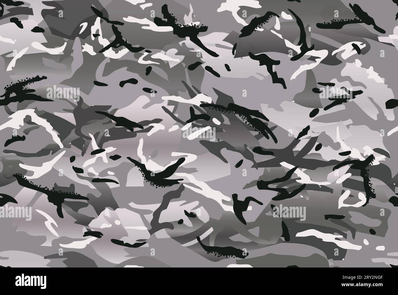Pattern mimetico multiterreno (multicam) senza cuciture. Schema colore urbano. Tonalità di nero, bianco e grigio. Illustrazione Vettoriale