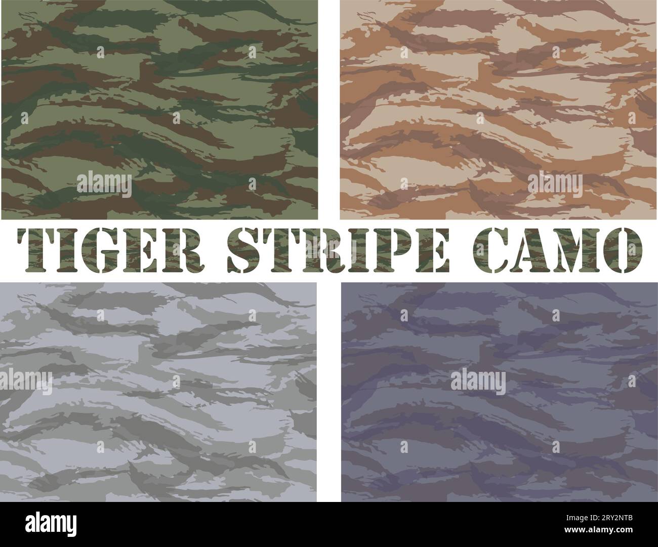 Camouflage a strisce tigre. Motivi senza cuciture.combinazione di colori Woodland, Desert, urban e navy. Illustrazione Vettoriale