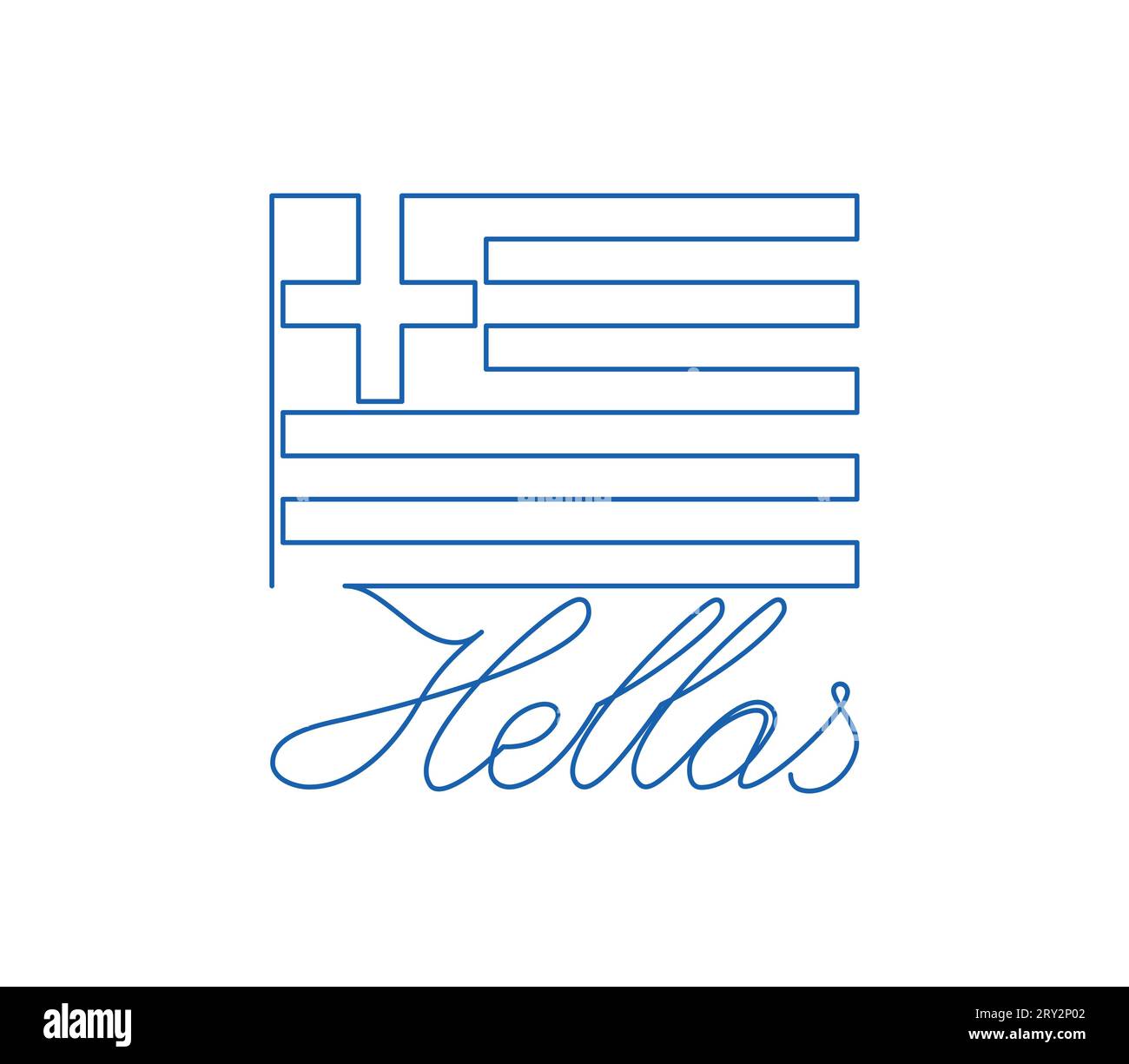 Iscrizione greca scritta a mano GRECIA e bandiera di contorno. Disegno continuo a una linea. Concetto patriottico di unità. Illustrazione Vettoriale