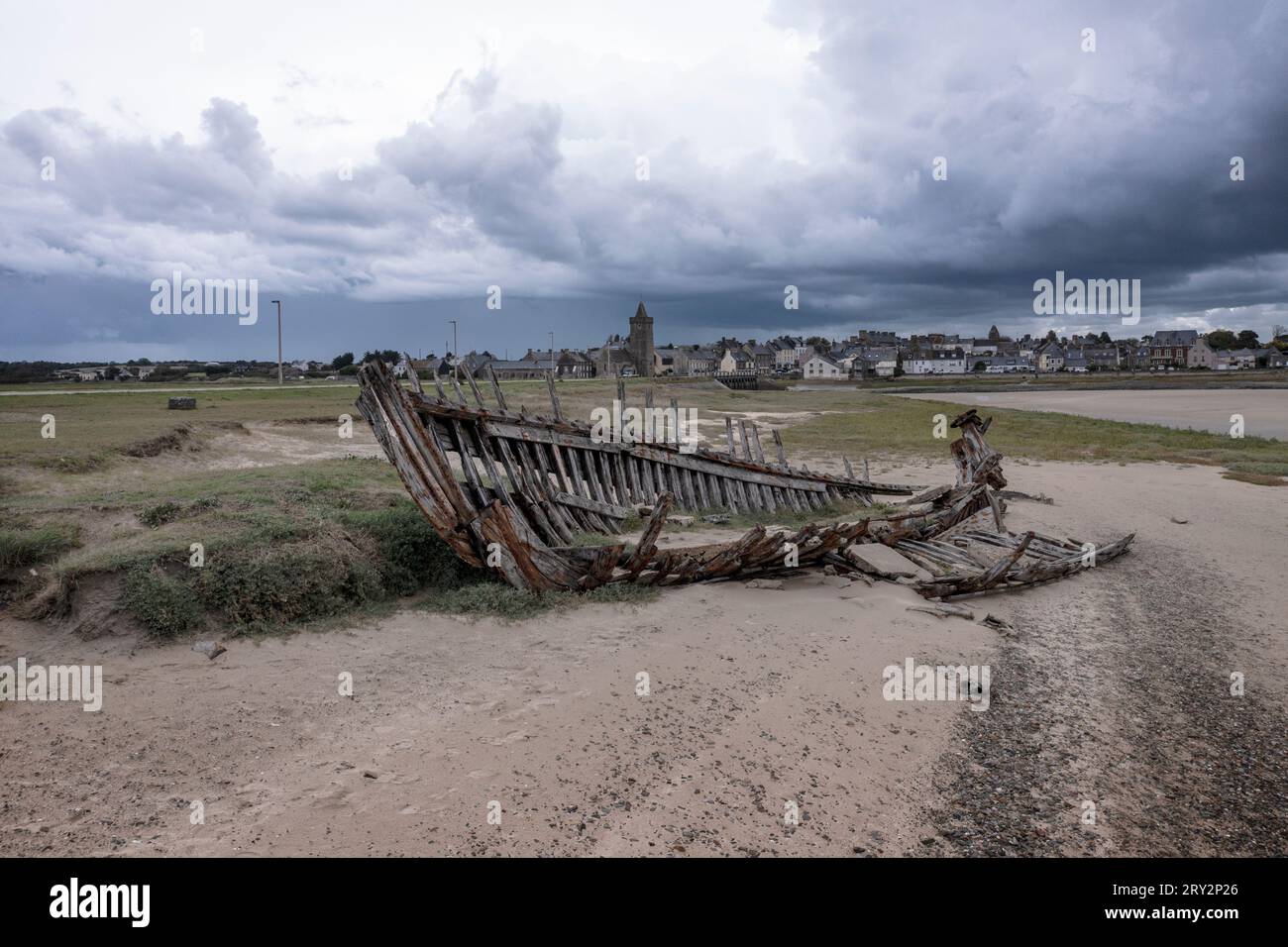 Luftaufnahme mit der Drohne von Portbail-sur-Mer in der Normandie/Frankreich Foto Stock