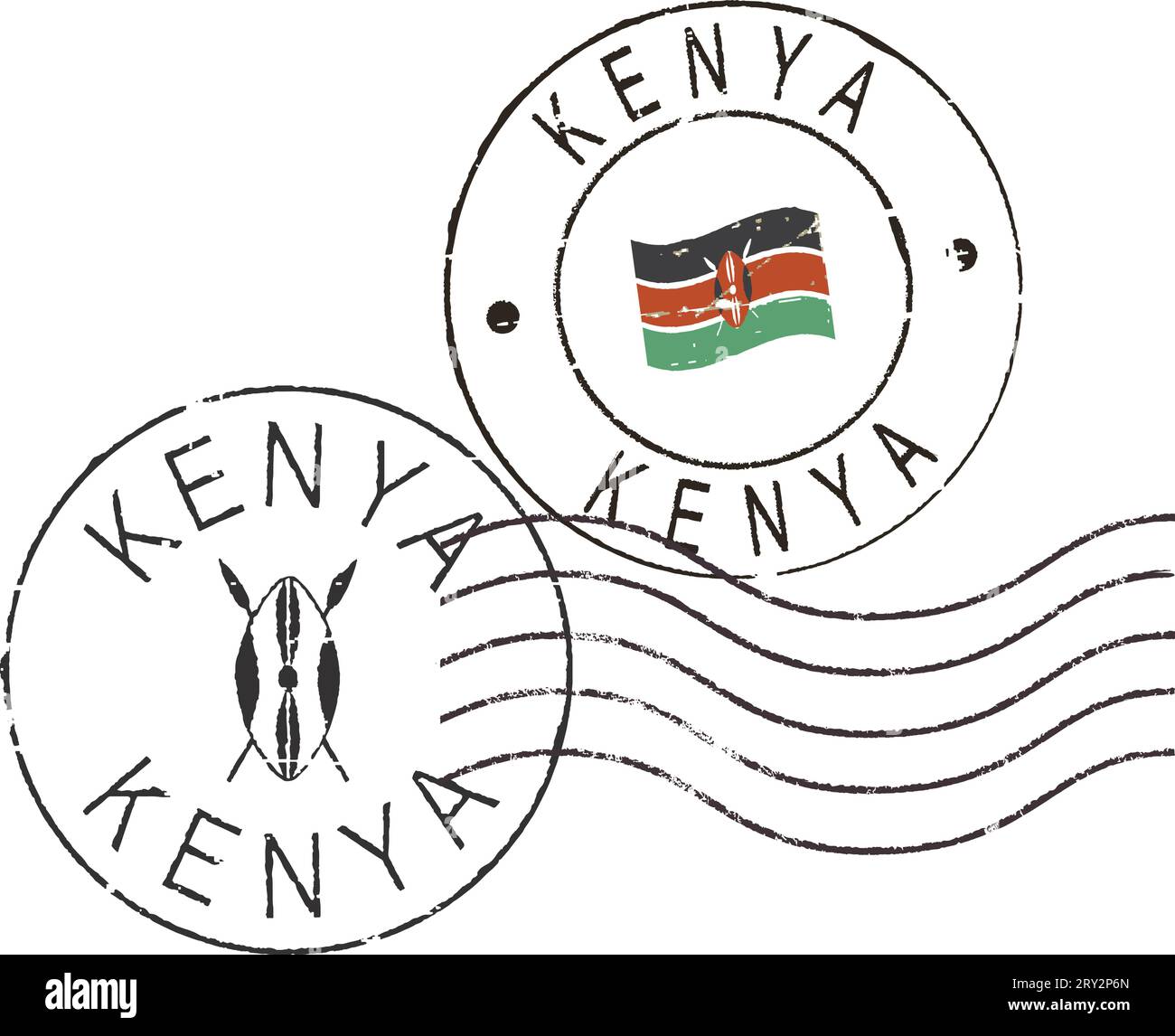 Francobolli grunge postali "Kenya". Illustrazione Vettoriale