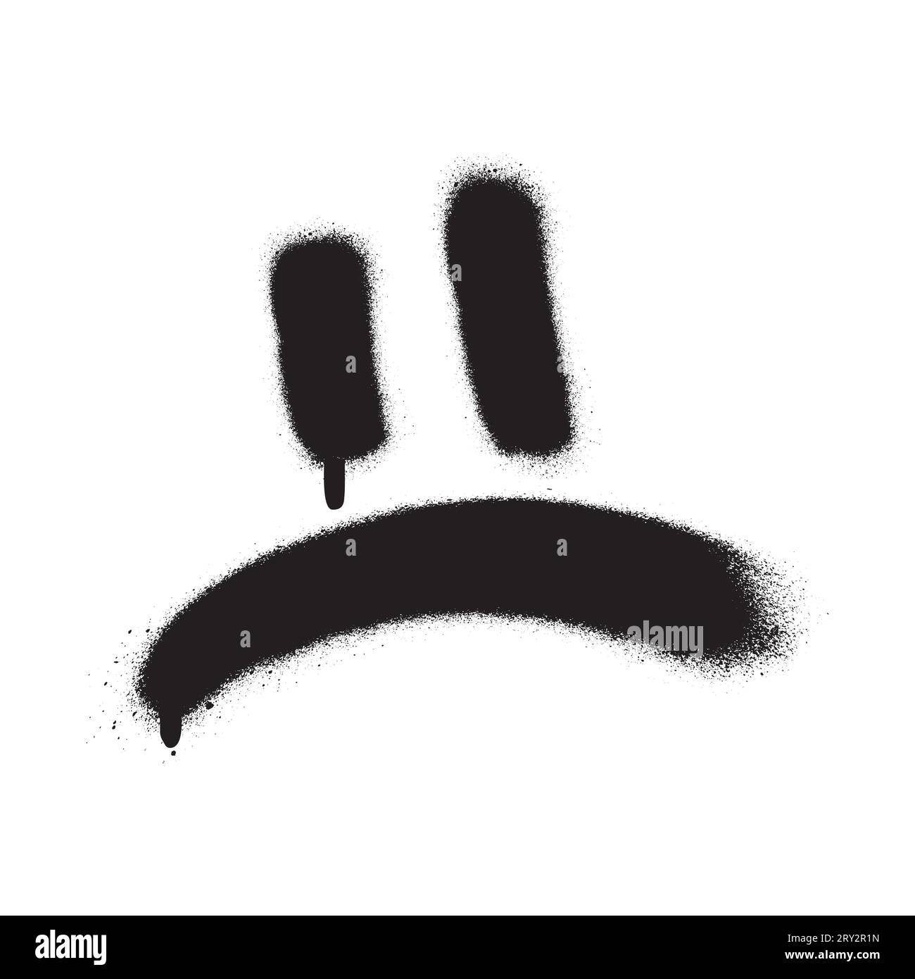 Triste emoji con segno di faccia. Vernice spray graffiti. Sfondo bianco. Illustrazione Vettoriale