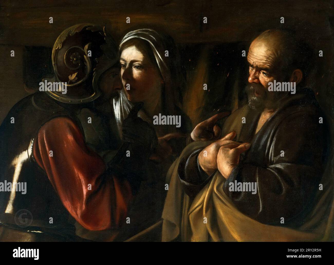 Michelangelo Merisi da Caravaggio - negazione di San Pietro 1609-10. 94x125. Metropolitan Museum of Art, New York Foto Stock