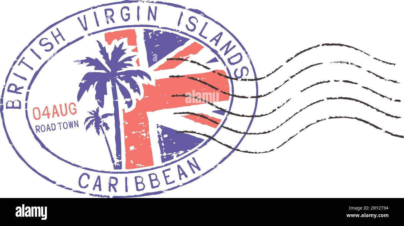Francobollo postale grunge ''Isole vergini britanniche-Caraibi''. Sfondo bianco. Illustrazione Vettoriale