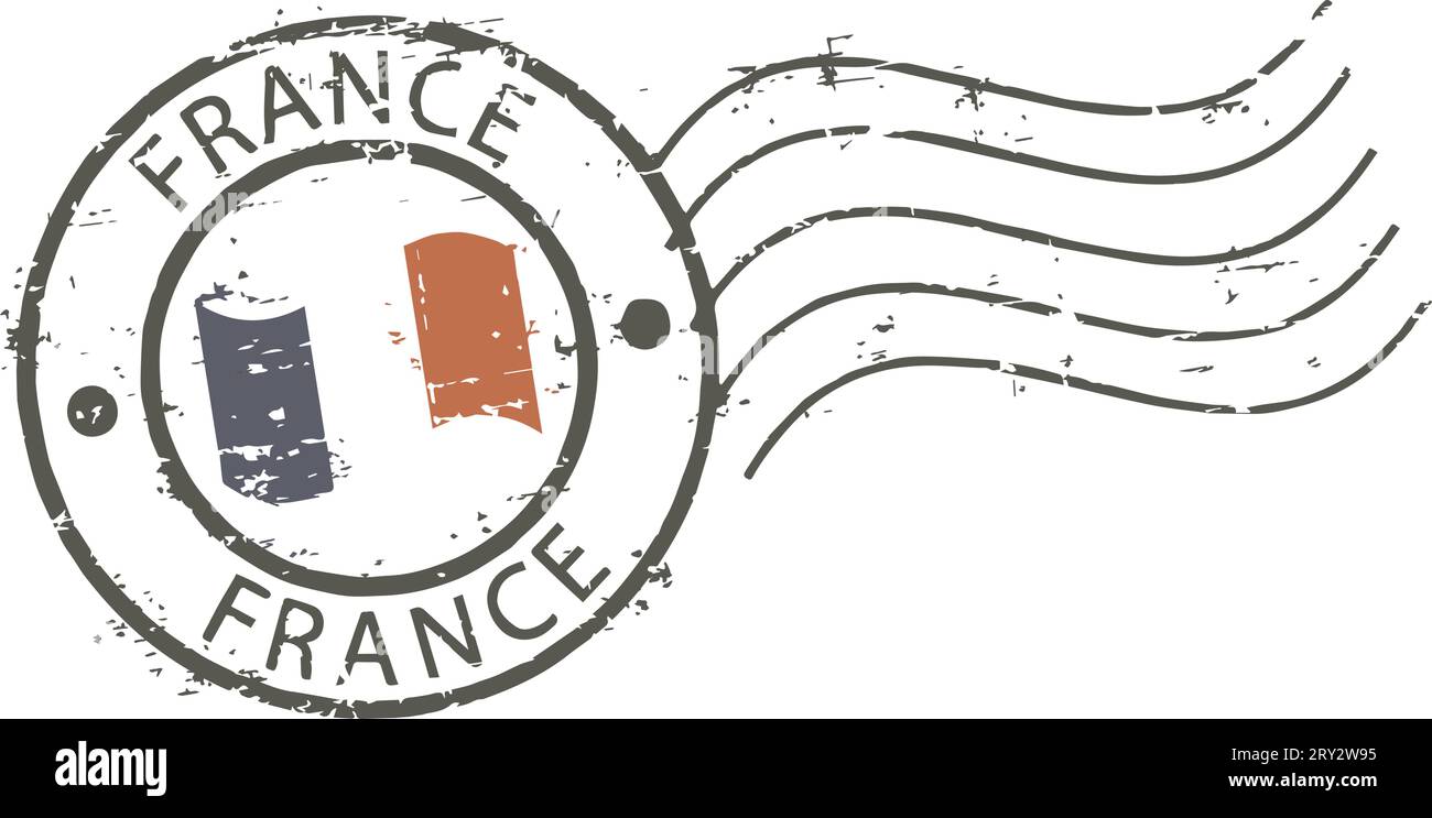 Francobollo postale "France". Bandiera al centro. Illustrazione Vettoriale