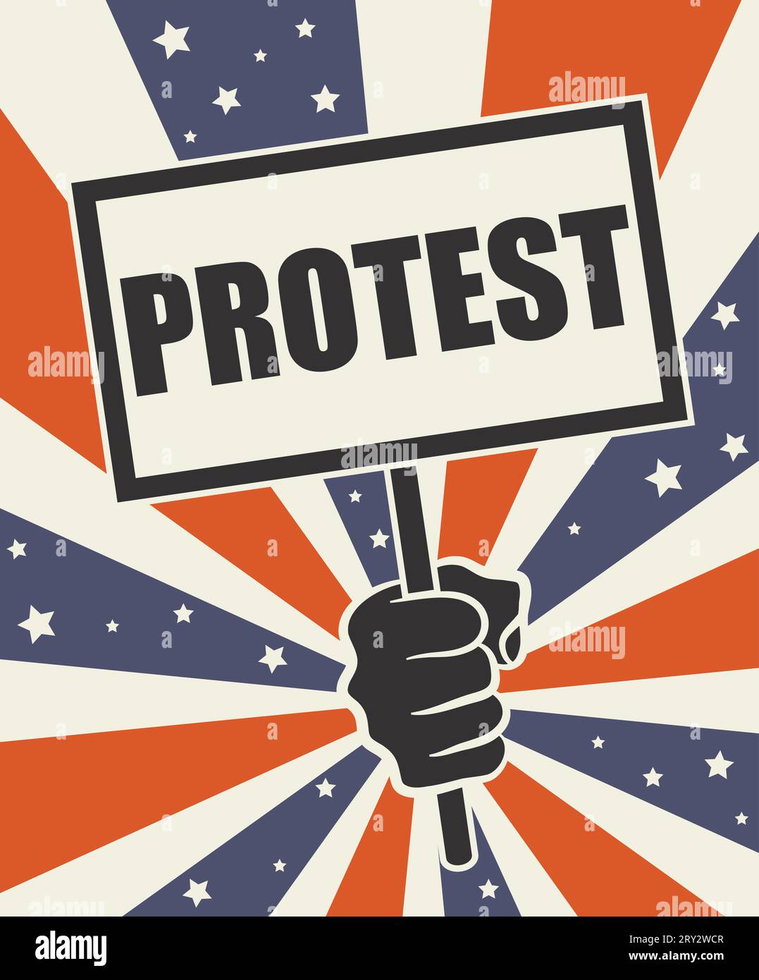 Poster "protesta". Colori strapiombanti della bandiera americana sullo sfondo. Il concetto Black Lives Matter. Illustrazione Vettoriale