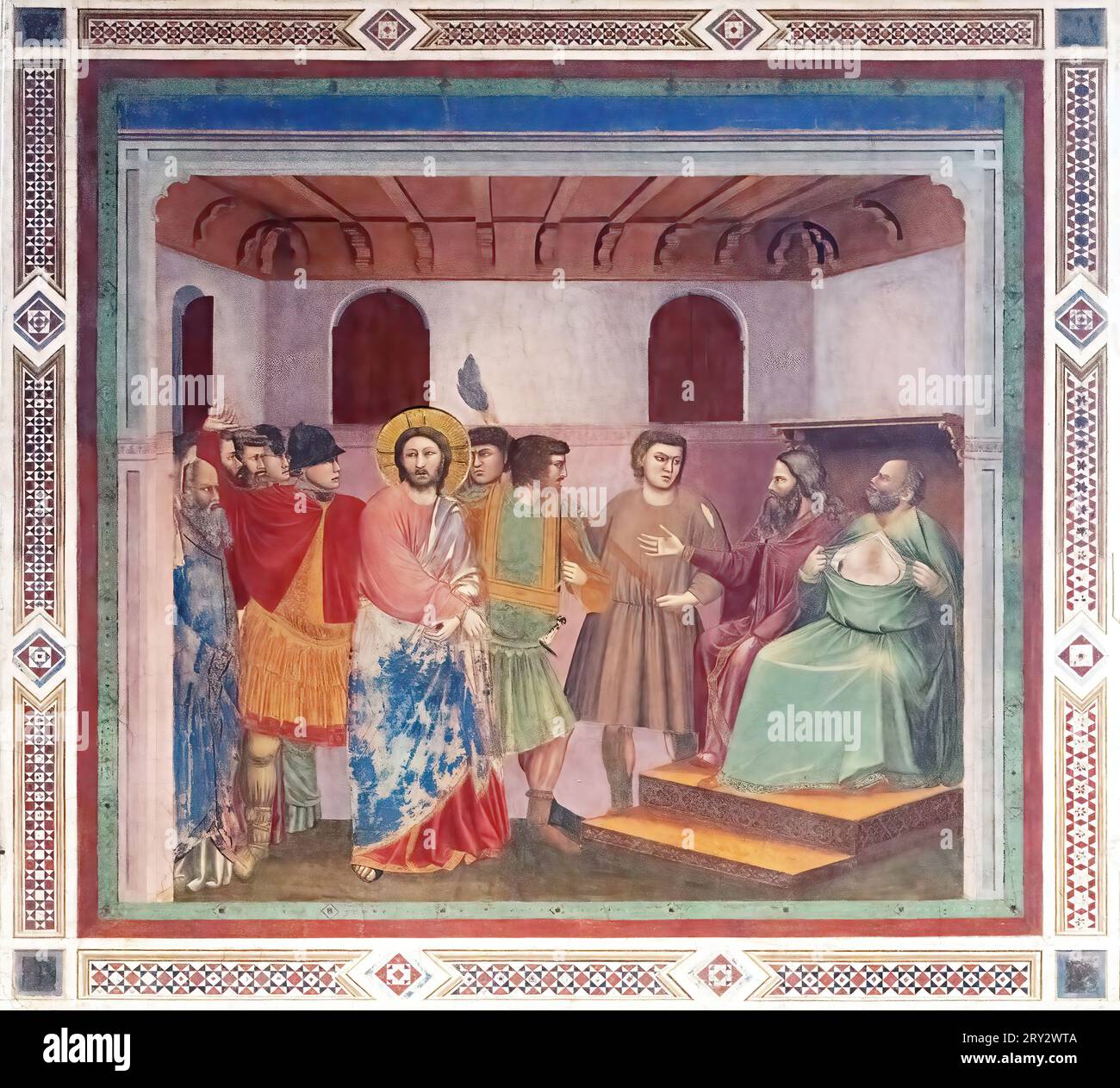 Cristo di fronte a Caiaphas di Giotto nella Cappella degli Scrovegni, Padova Foto Stock