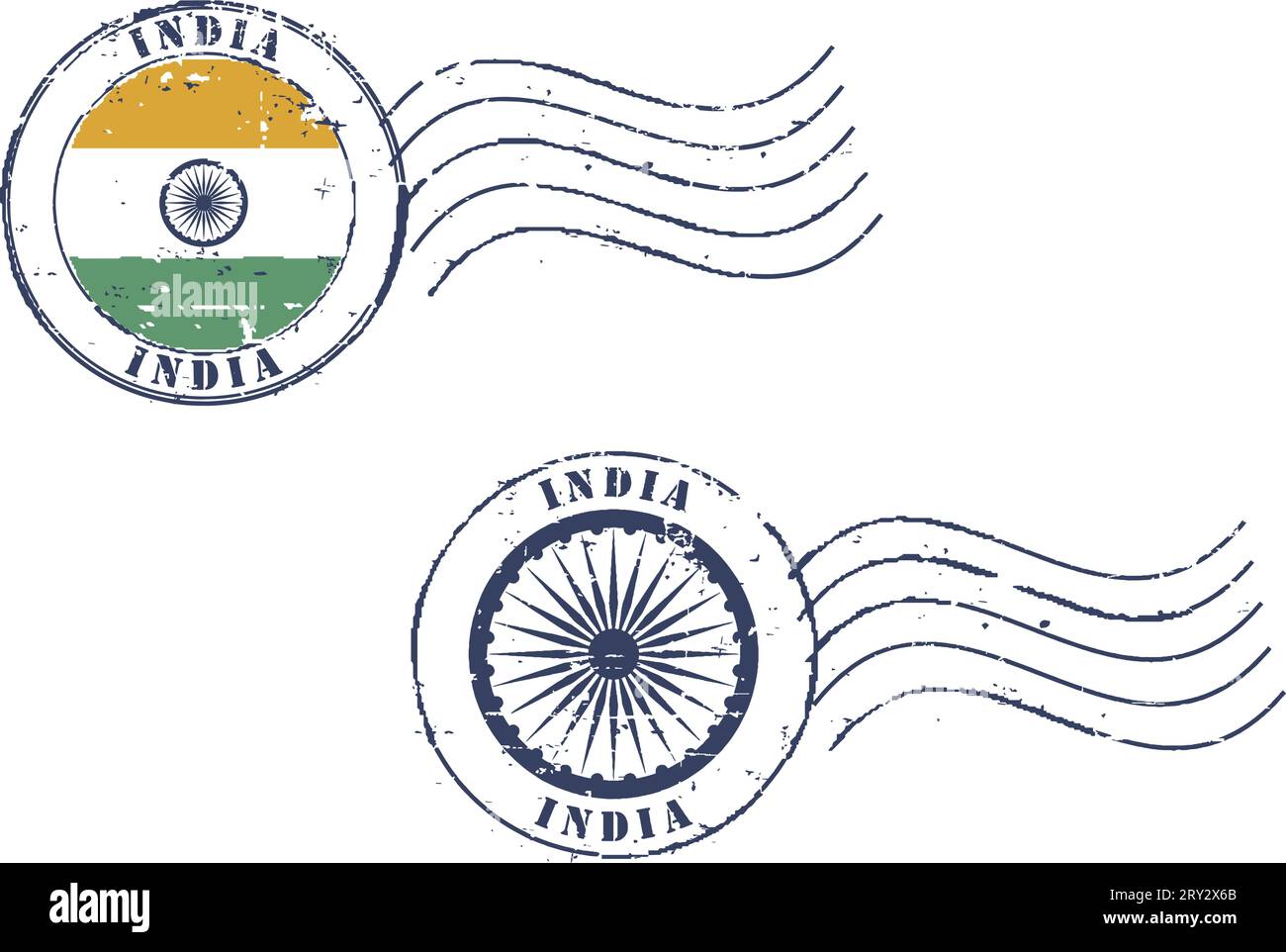 Set di francobolli grunge postali "India" Illustrazione Vettoriale