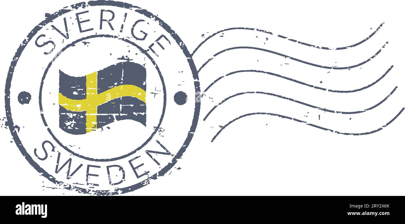 Francobollo postale "Svezia". Iscrizione svedese e inglese Illustrazione Vettoriale