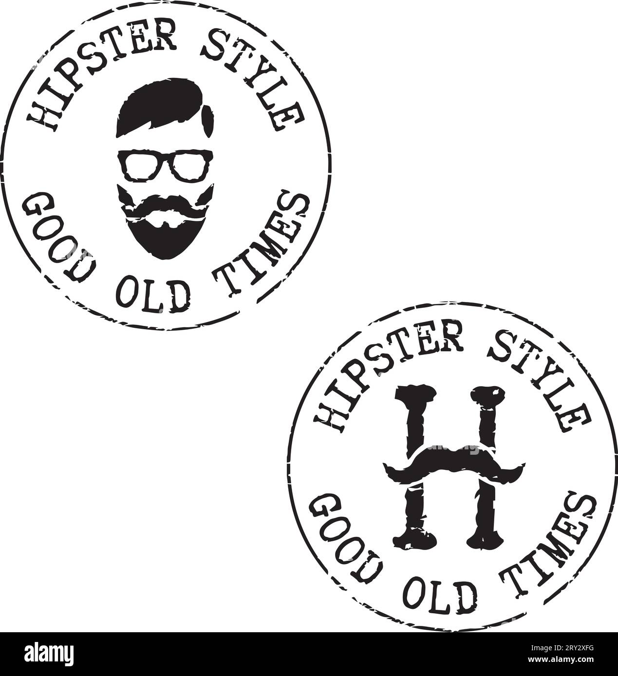 Due francobolli hipster neri "stile Hipster - Good Old Times" Illustrazione Vettoriale