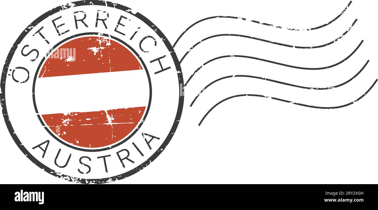 Francobollo postale "Austria".iscrizione tedesca e inglese. Illustrazione Vettoriale