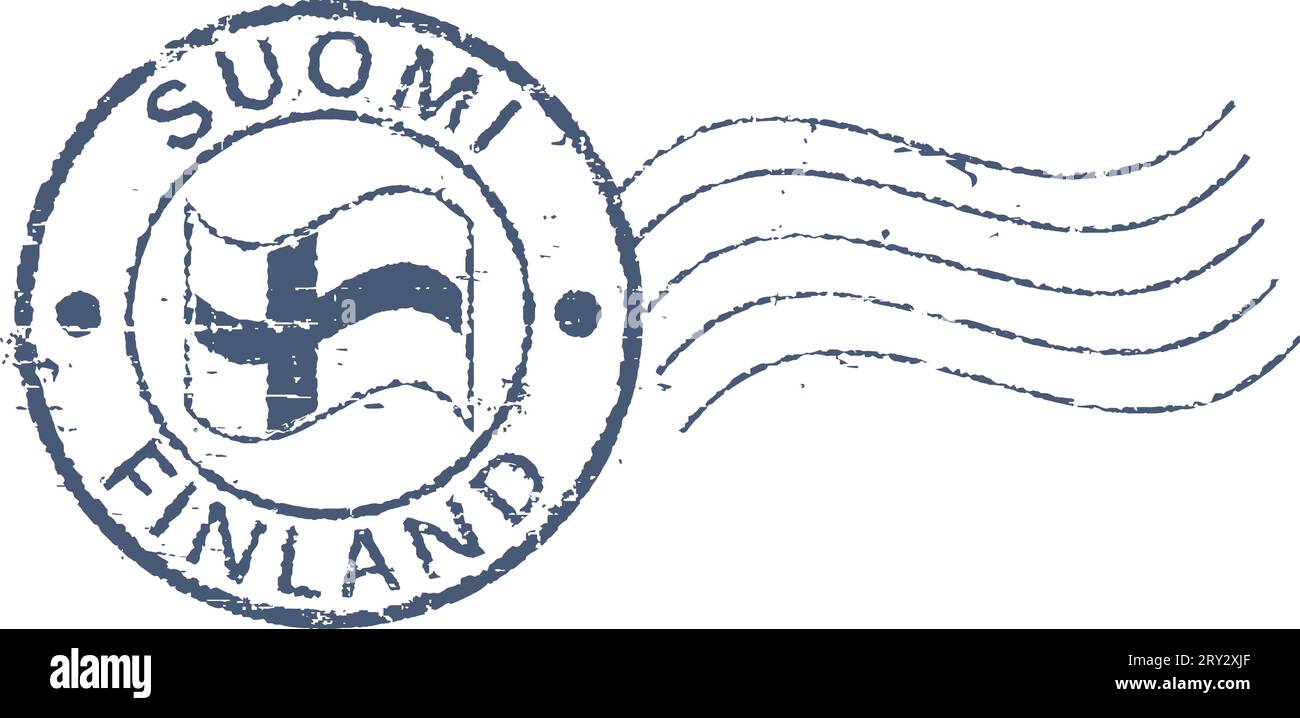 Francobollo postale "Finlandia". Iscrizione finlandese e inglese. Illustrazione Vettoriale