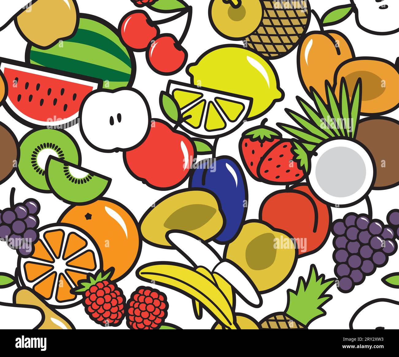 Frutta senza cuciture. Sfondo bianco. Illustrazione Vettoriale