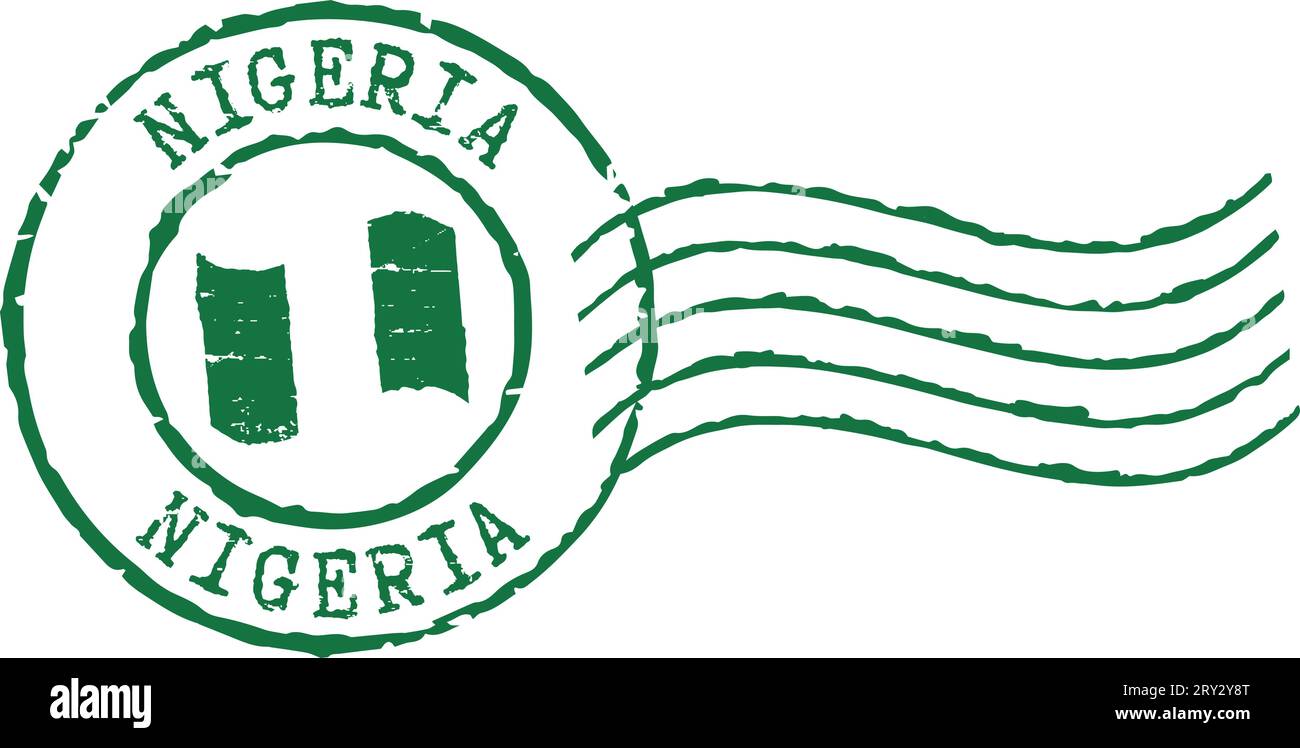 Francobollo verde grunge postale "Nigeria”. Illustrazione Vettoriale