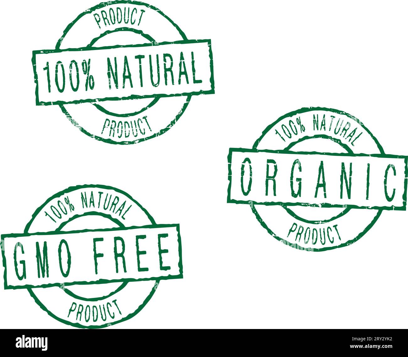 Set di francobolli verdi "100% NATURAL-ORGANIC-OGM FREE" Illustrazione Vettoriale