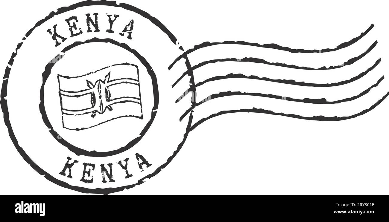 Francobollo nero "Kenya". Illustrazione Vettoriale