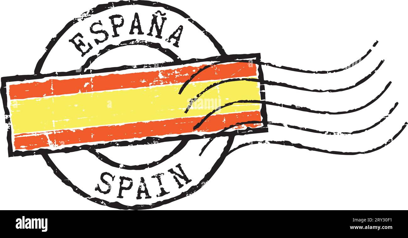 Francobollo postale "SPAGNA". Iscrizione in spagnolo e inglese. Illustrazione Vettoriale