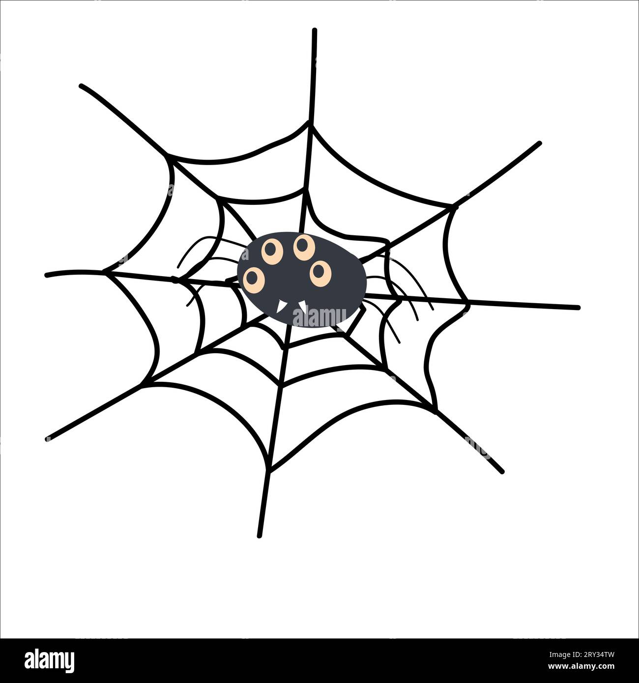 Cartoon Spider con molti occhi su cobweb Illustrazione Vettoriale
