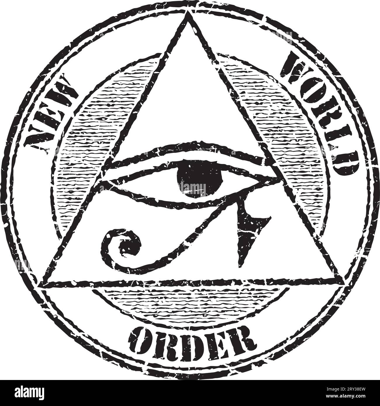 Timbro grunge "nuovo ordine mondiale" con occhio Horus Illustrazione Vettoriale