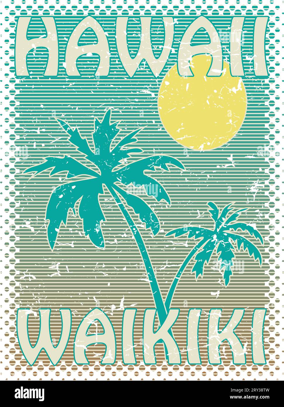 Poster sulla spiaggia di Hawaii Waikiki Illustrazione Vettoriale