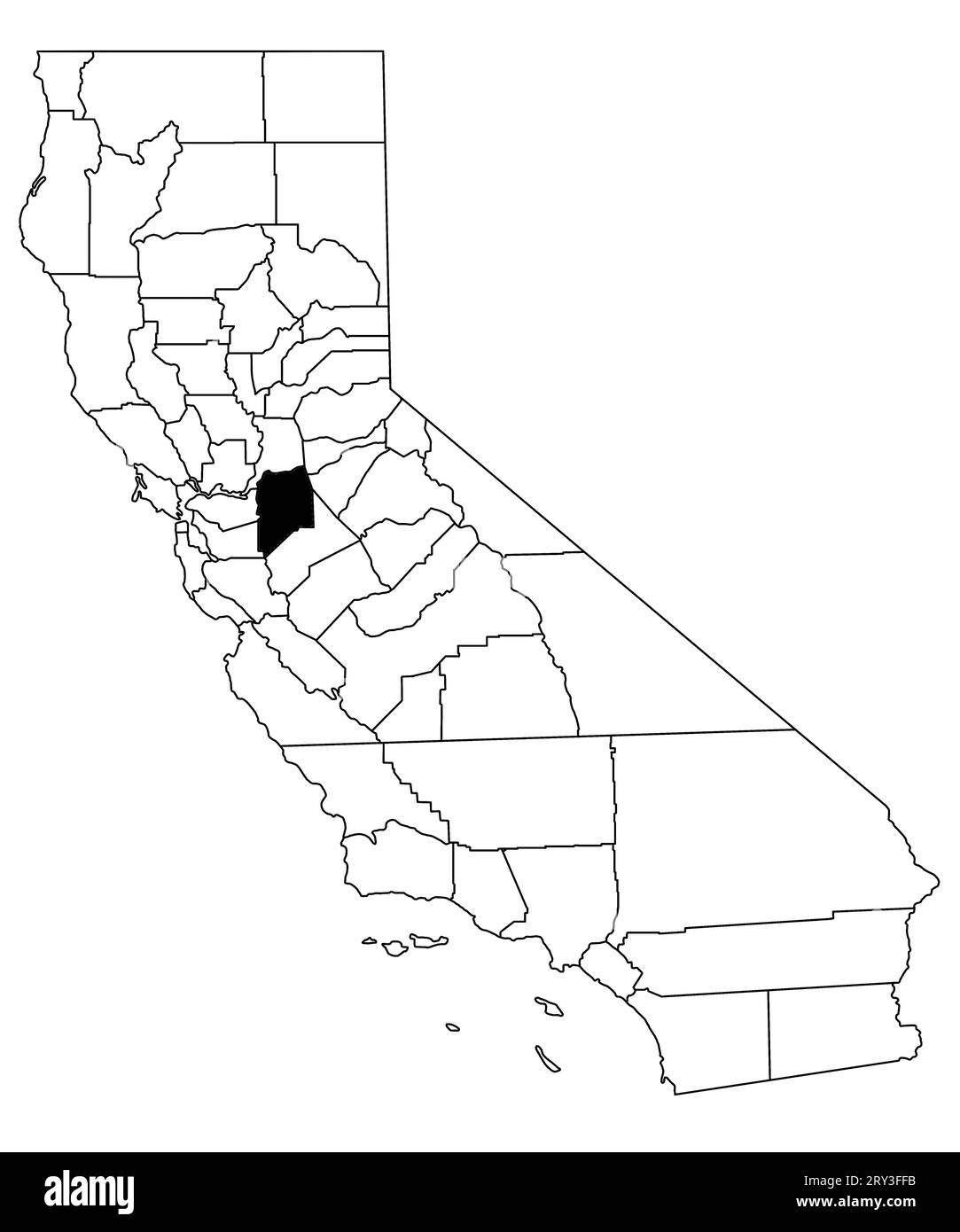 Mappa della contea di San Joaquin nello stato della California su sfondo bianco. Mappa singola della contea evidenziata in nero sulla mappa della California. STATI UNITI, STATI UNITI Foto Stock