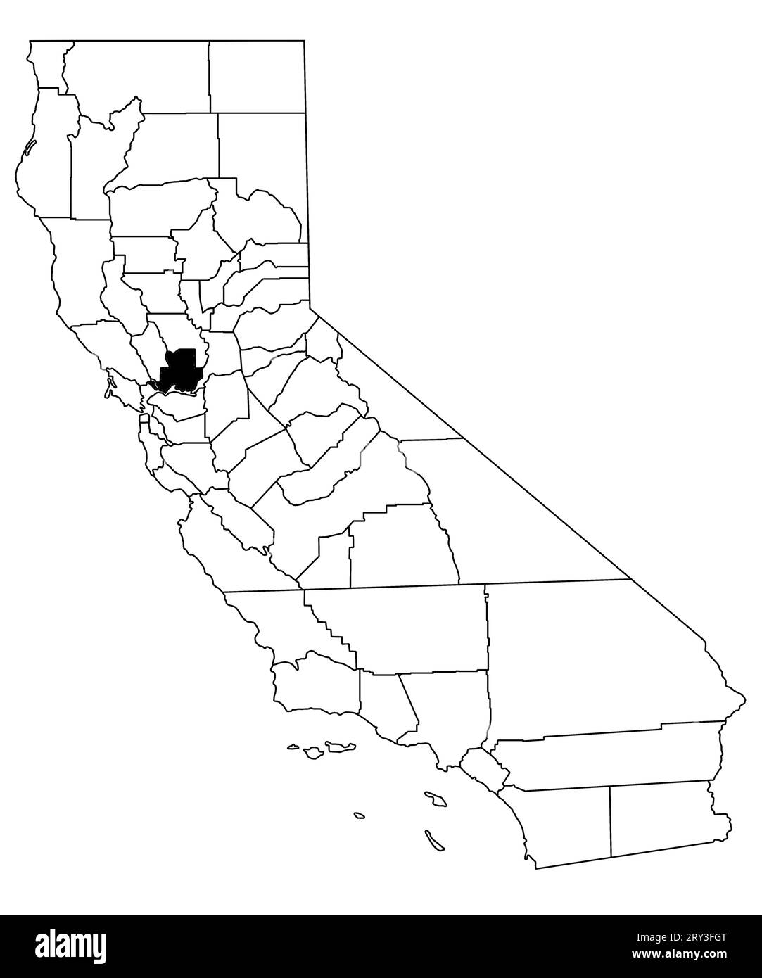 Mappa della contea di solano nello stato della California su sfondo bianco. Mappa singola della contea evidenziata in nero sulla mappa della California. STATI UNITI, STATI UNITI Foto Stock