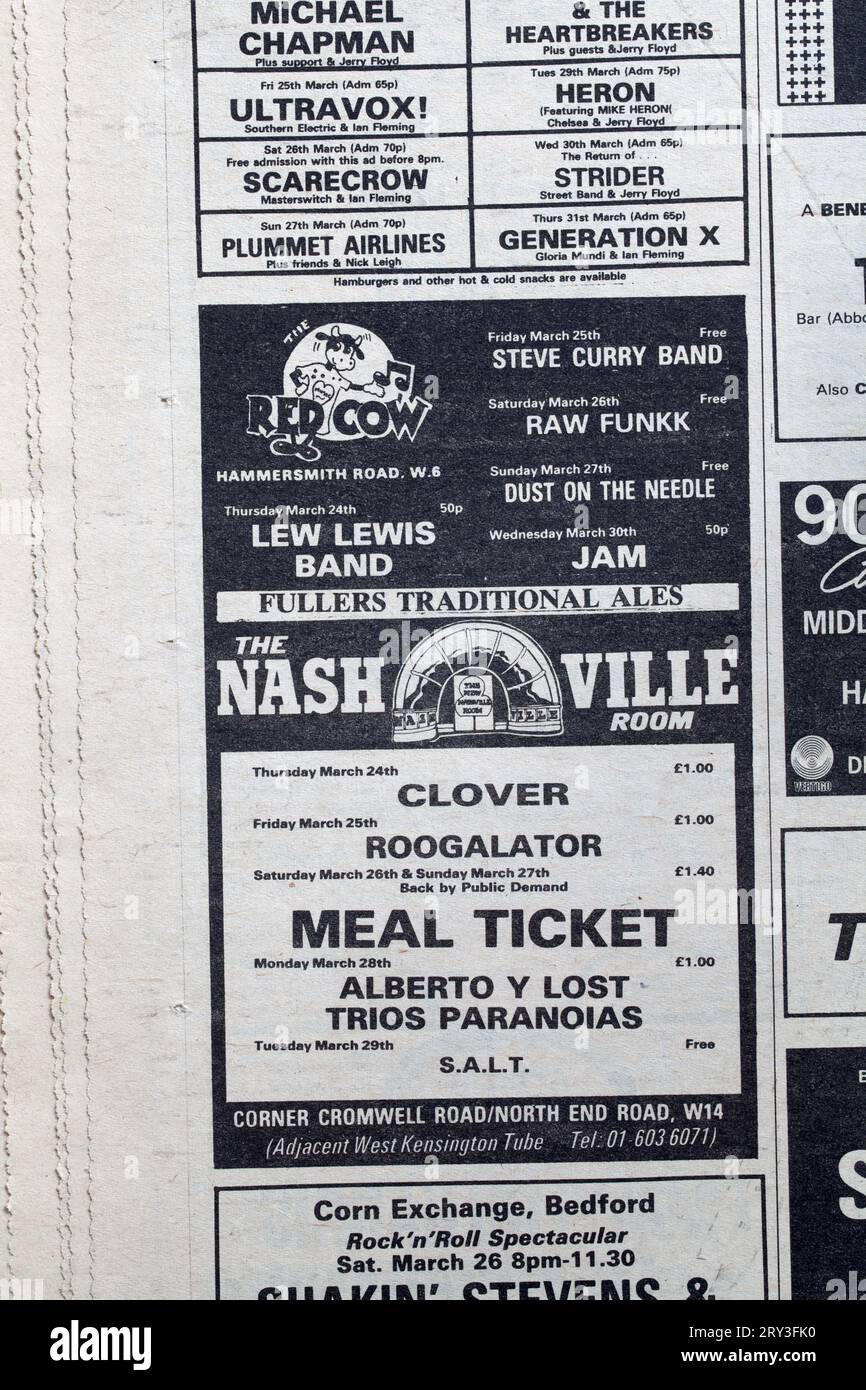 Concert Advertising nel numero degli anni '1970 di NME New Musical Express Music Paper Foto Stock