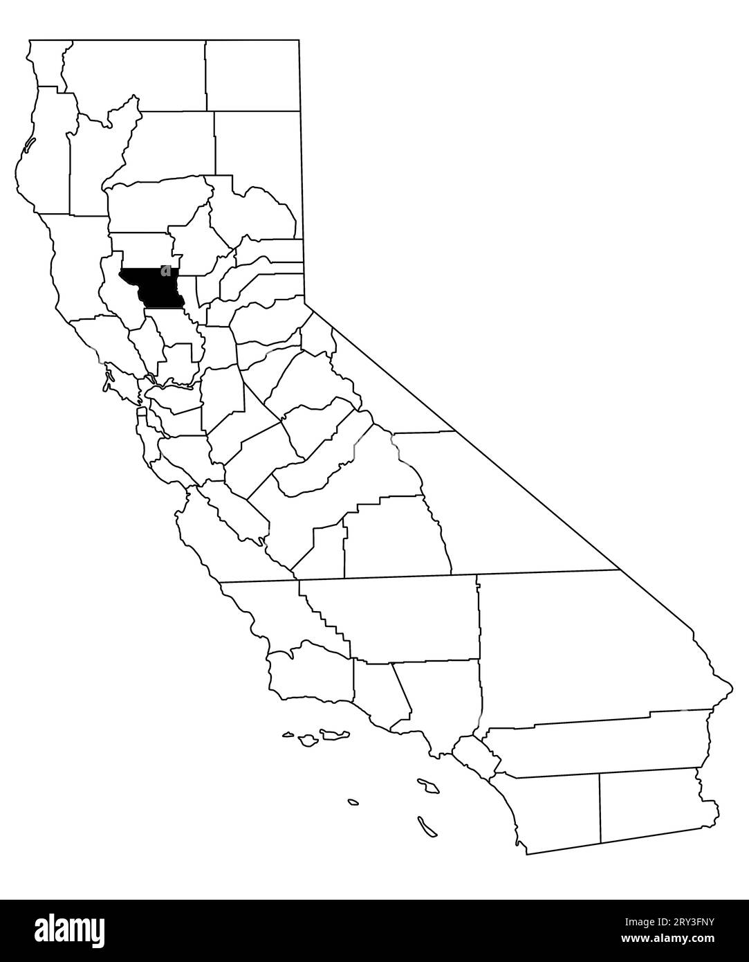 Mappa della contea di colusa nello stato della California su sfondo bianco. Mappa singola della contea evidenziata in nero sulla mappa della California. STATI UNITI, STATI UNITI Foto Stock