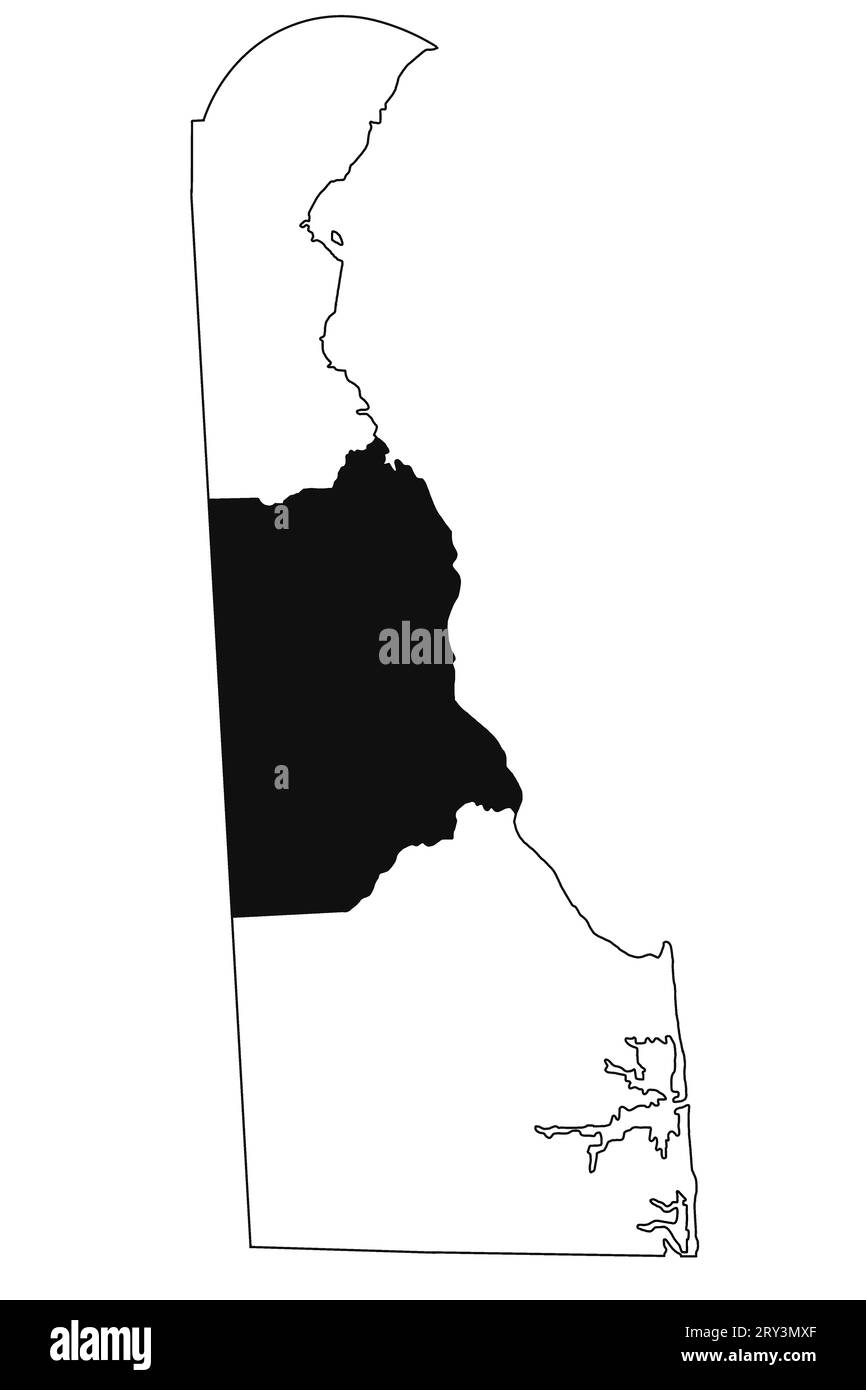 Mappa della contea di Kent nello stato del Delaware su sfondo bianco. Mappa singola della contea evidenziata in nero sulla mappa del Delaware. STATI UNITI, STATI UNITI Foto Stock