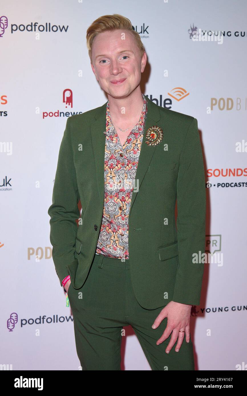 Londra, Regno Unito . 28 settembre, 2023 . Owain Wyn Evans fotografato ai Podcast Awards 2023 tenutosi all'Outernet Global. Credito: Alan D West/EMPICS/Alamy Live News Foto Stock