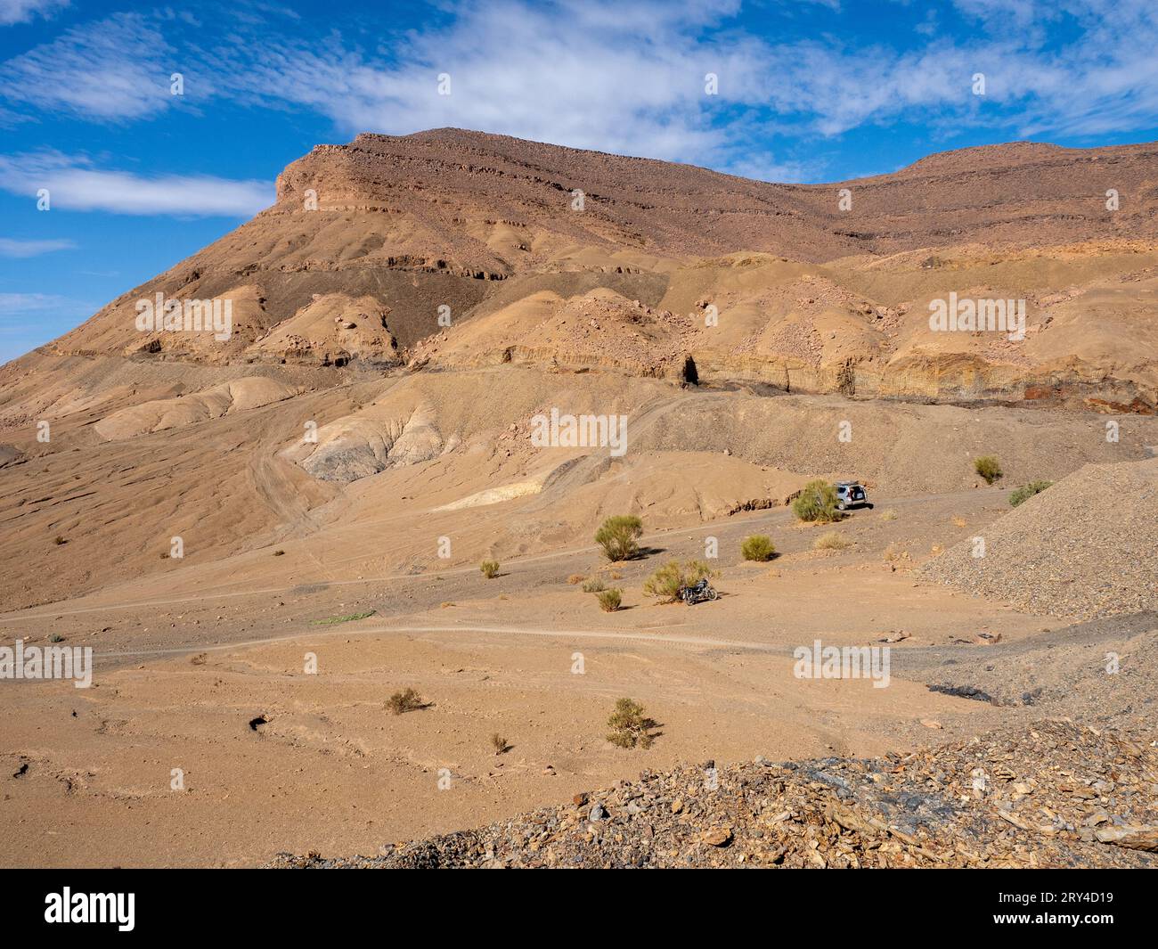 Jebel Tiskouine, dove sono stati estratti oltre 15 milioni di trilobiti di insetti di fango provenienti dalla formazione Ktaoua dell'Ordoviciano superiore, in Marocco Foto Stock