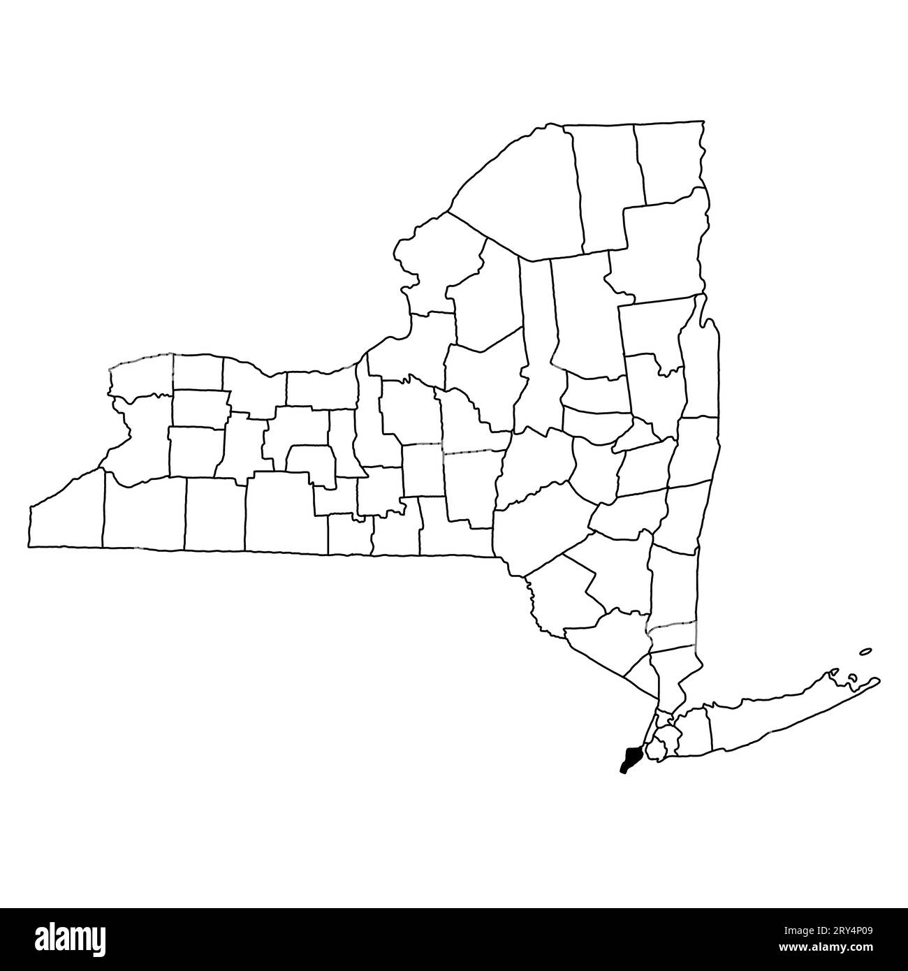 Mappa della contea di Richmond nello stato di New York su sfondo bianco. Mappa singola della contea evidenziata dal colore nero sulla mappa di New york . Foto Stock