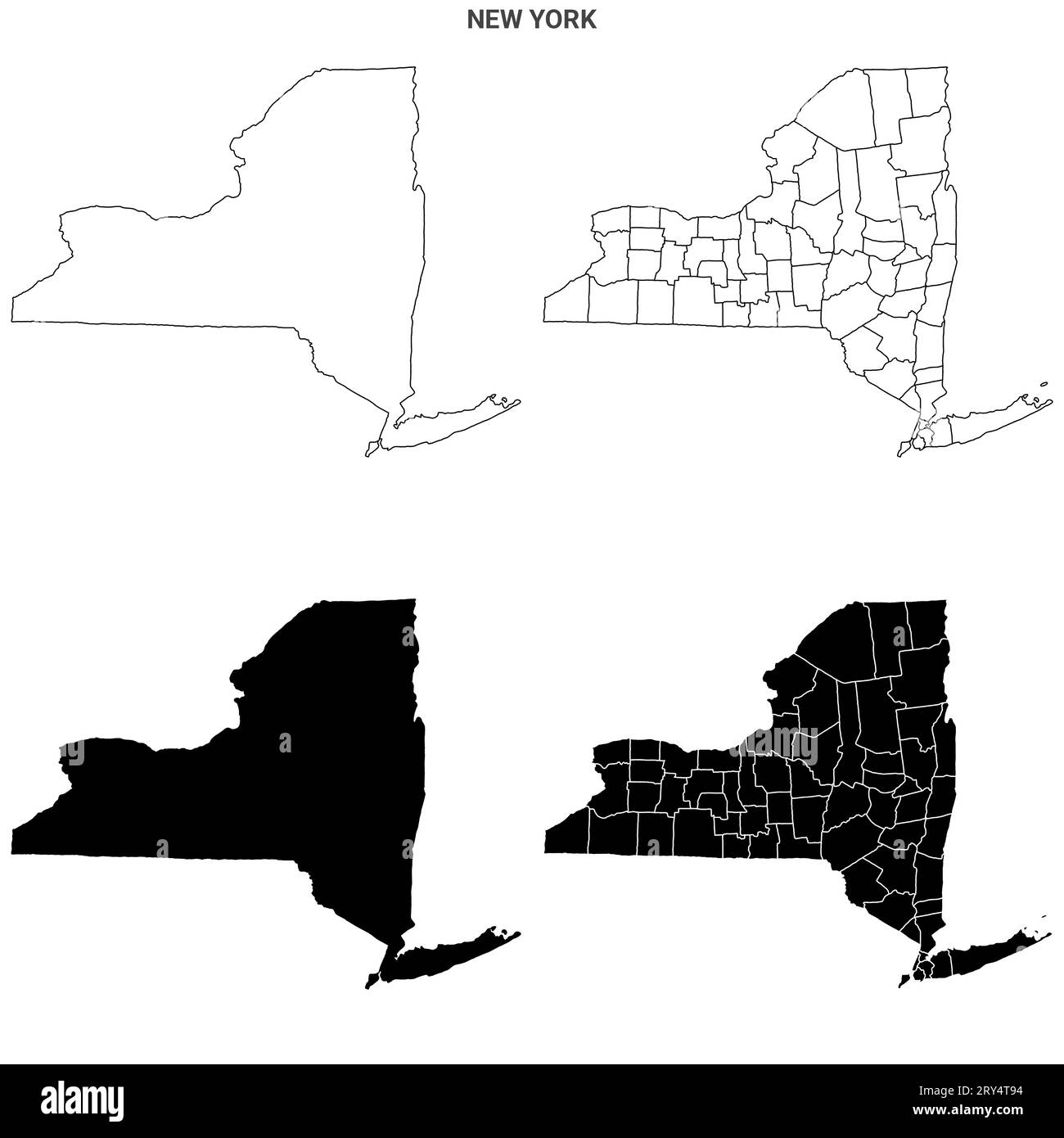 Mappa dello stato di New York, USA. Mappe dettagliate e multiple della mappa di New York, mappa vuota. Foto Stock