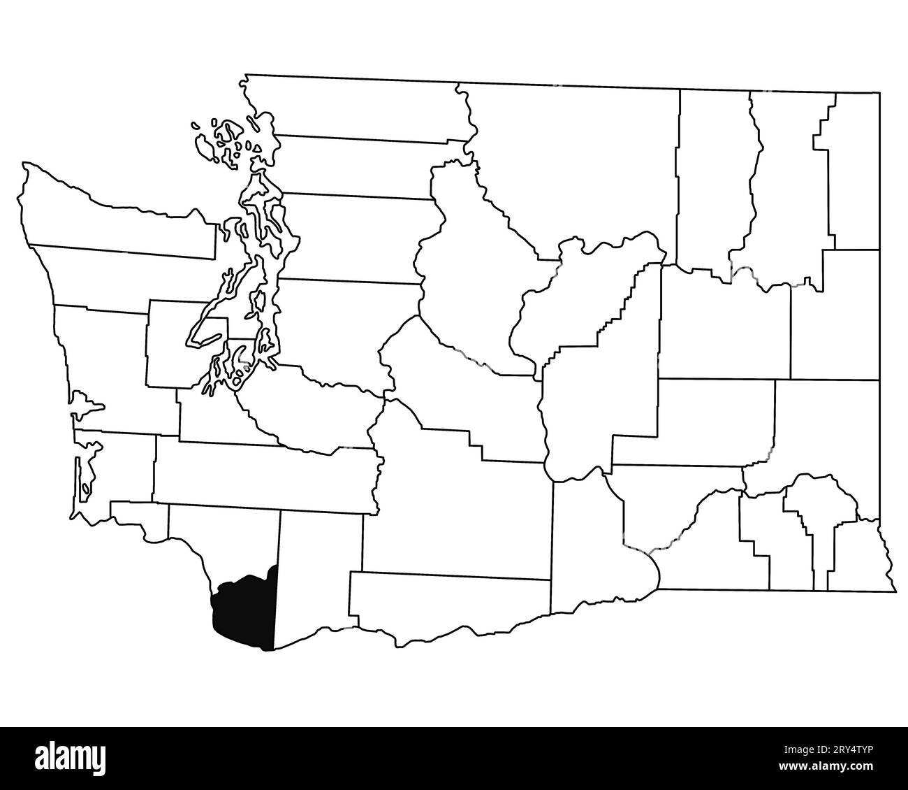Mappa della contea di Clark nello stato di Washington DC su sfondo bianco. Mappa singola della contea evidenziata dal colore nero sulla mappa DI WASHINGTON. STATI UNITI, STATI UNITI Foto Stock