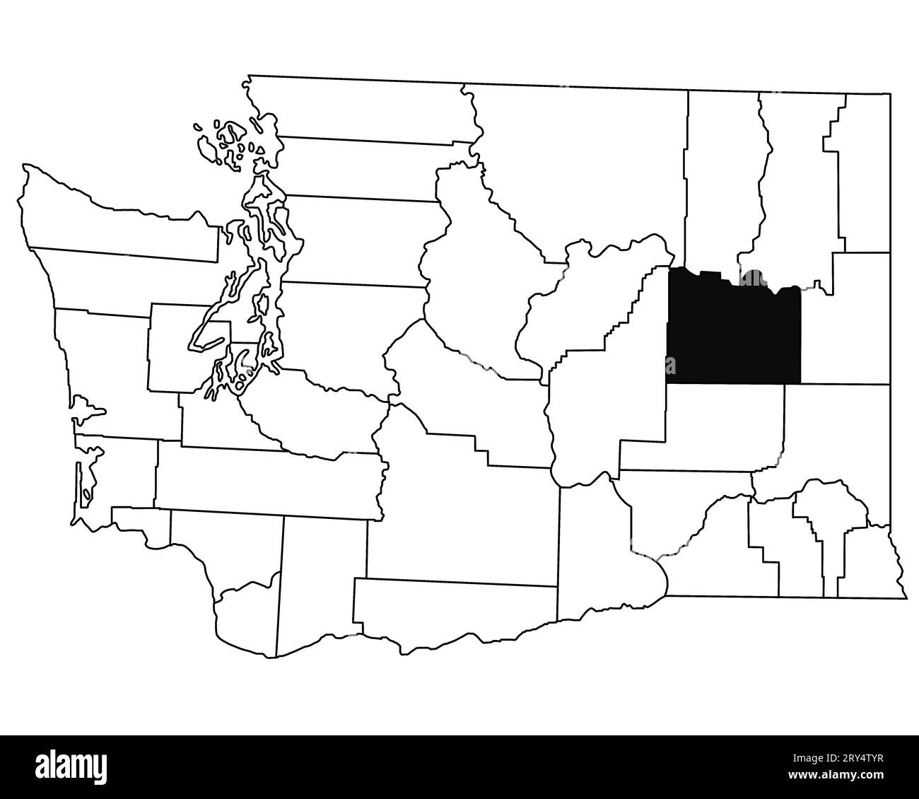 Mappa della contea di Lincoln nello stato di Washington DC su sfondo bianco. Mappa singola della contea evidenziata dal colore nero sulla mappa DI WASHINGTON. STATI UNITI, STATI UNITI Foto Stock