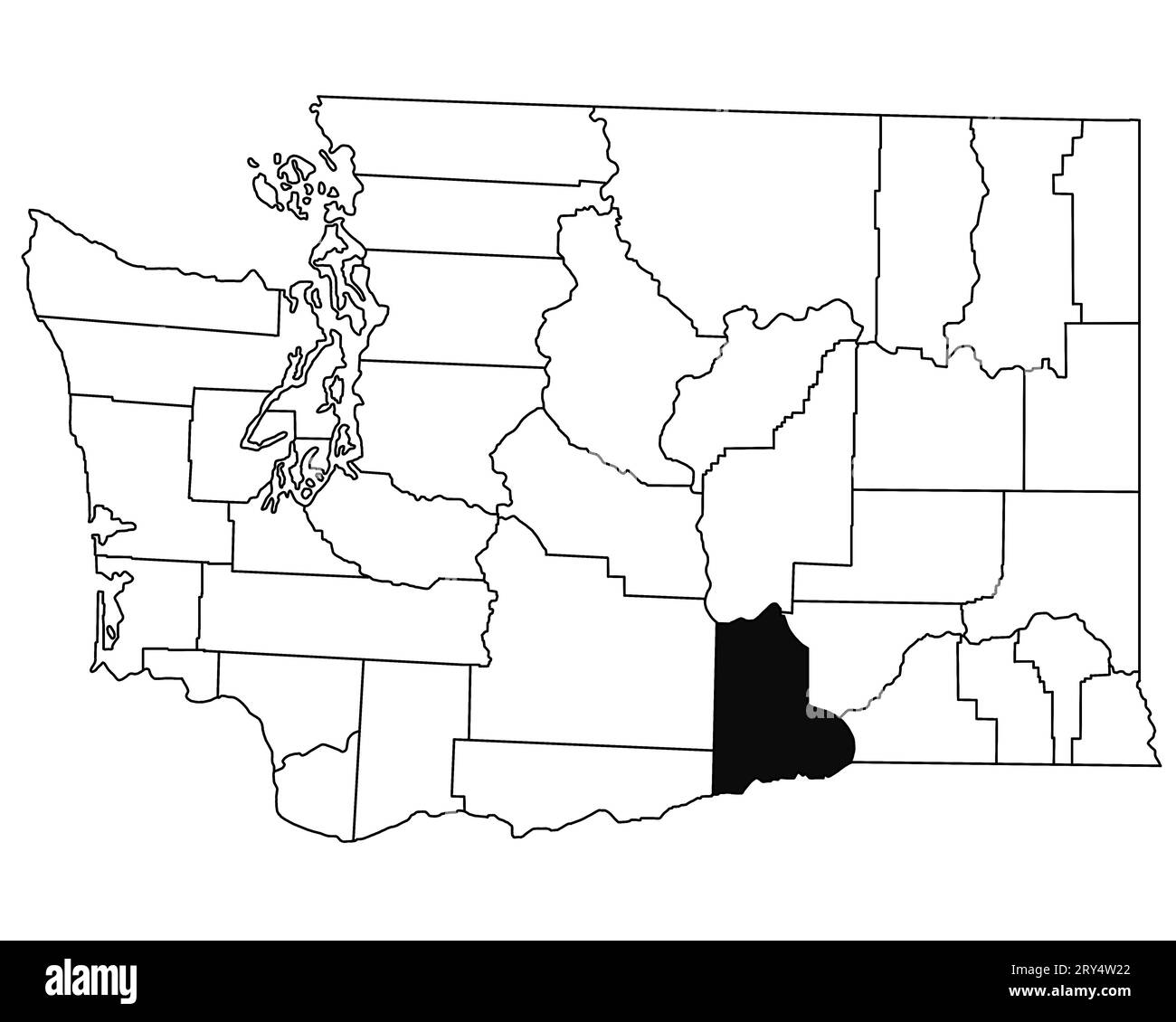 Mappa della contea di Benton nello stato di Washington DC su sfondo bianco. Mappa singola della contea evidenziata dal colore nero sulla mappa DI WASHINGTON. STATI UNITI, STATI UNITI Foto Stock