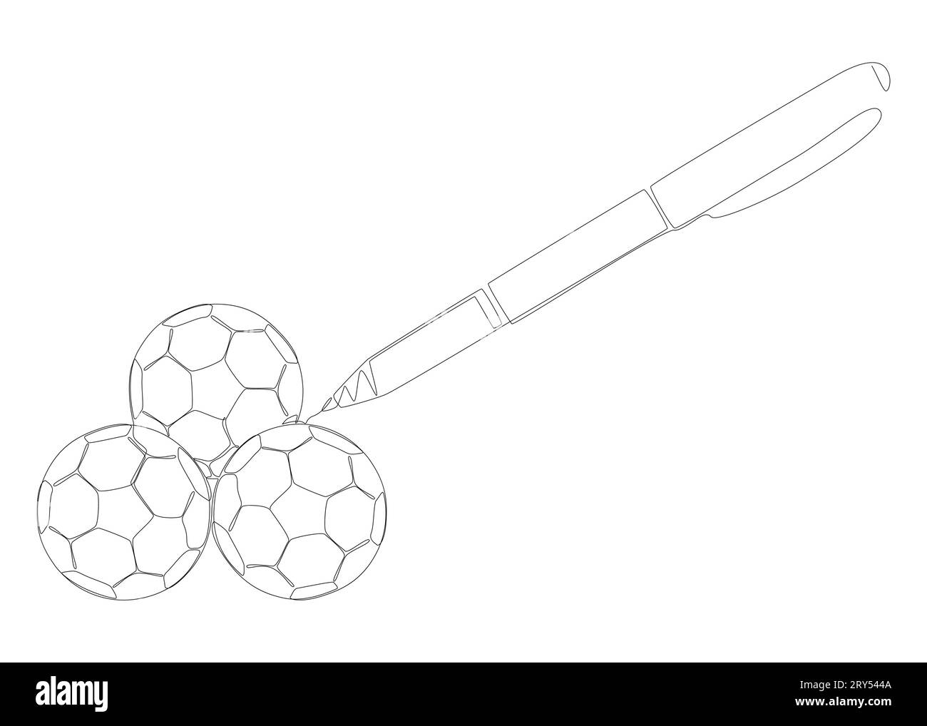Una linea continua di pallone da calcio disegnata con un pennarello. Concetto vettoriale illustrazione a linee sottili. Idee creative per disegnare contorni. Illustrazione Vettoriale