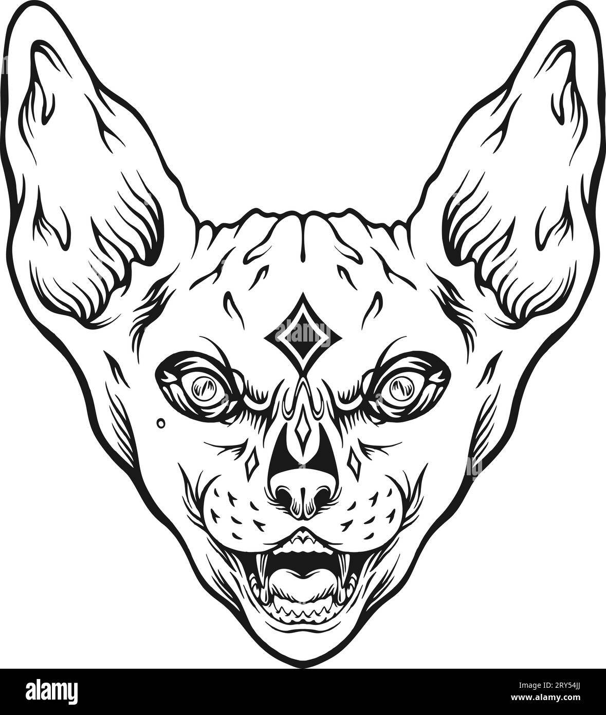 Moonlit Elegance testa di pipistrello sussurri notturni delineano illustrazioni vettoriali per il logo del tuo lavoro, t-shirt di merchandising, adesivi e disegni di etichette, poster, Illustrazione Vettoriale