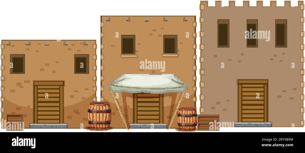 Illustrazione di pittoresche case di villaggio nel deserto di Israele Illustrazione Vettoriale