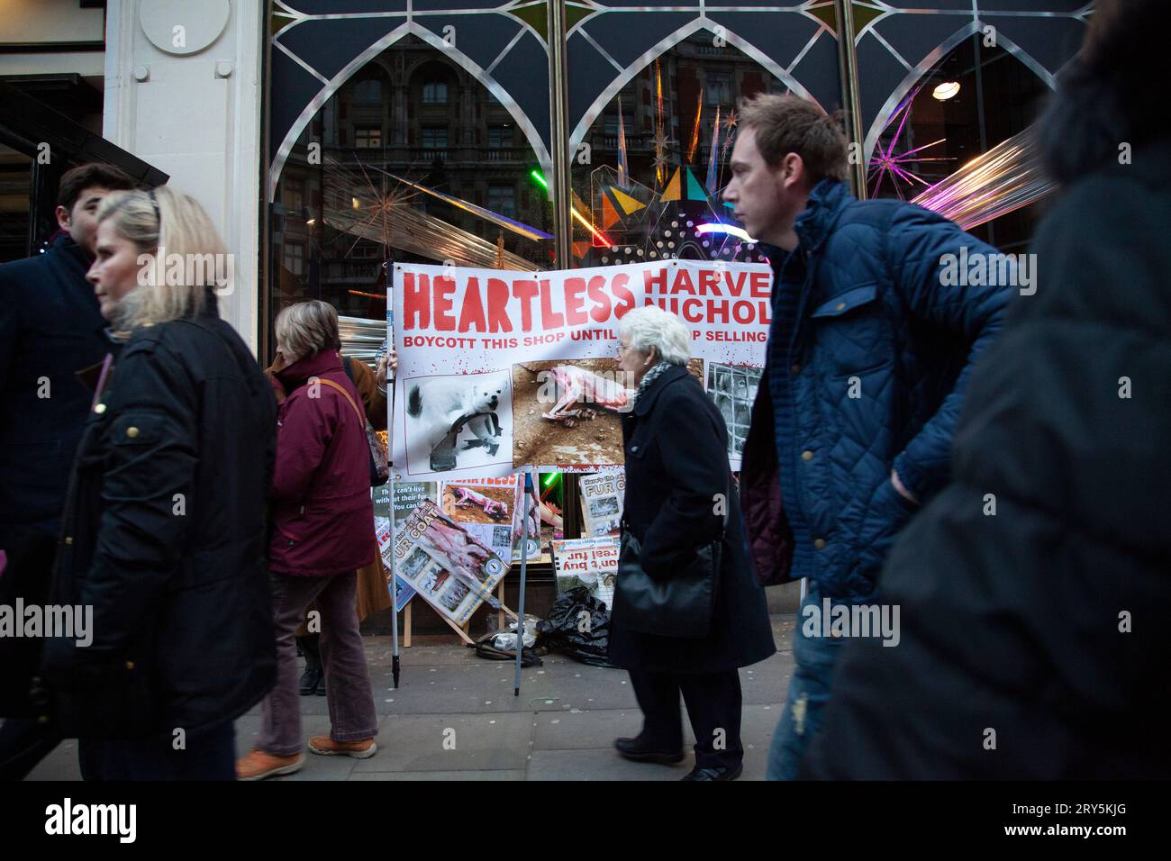 Protesta anti-pelliccia per i diritti degli animali fuori Harvey Nichols Londra 30 novembre 2013 Foto Stock