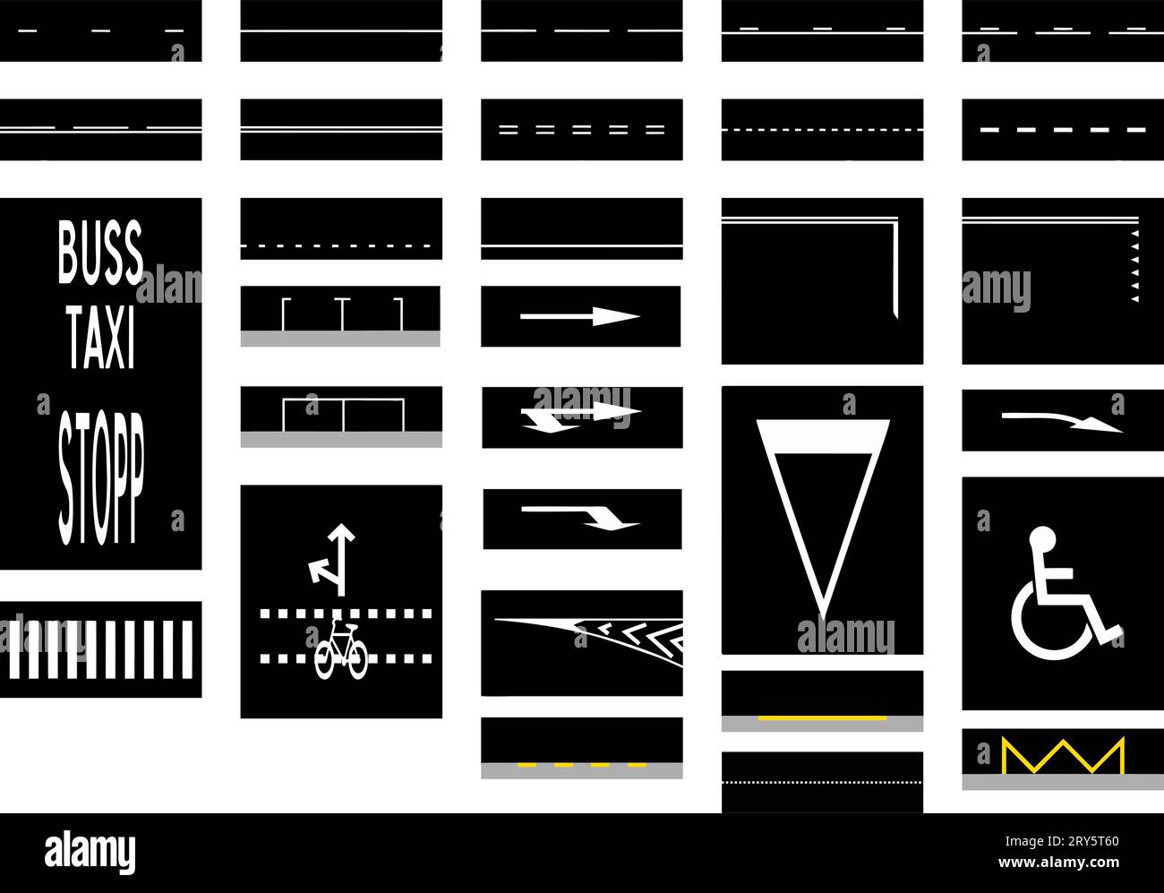 L'intera tabella dei segnali stradali in un unico file, segnali stradali in Svezia Illustrazione Vettoriale