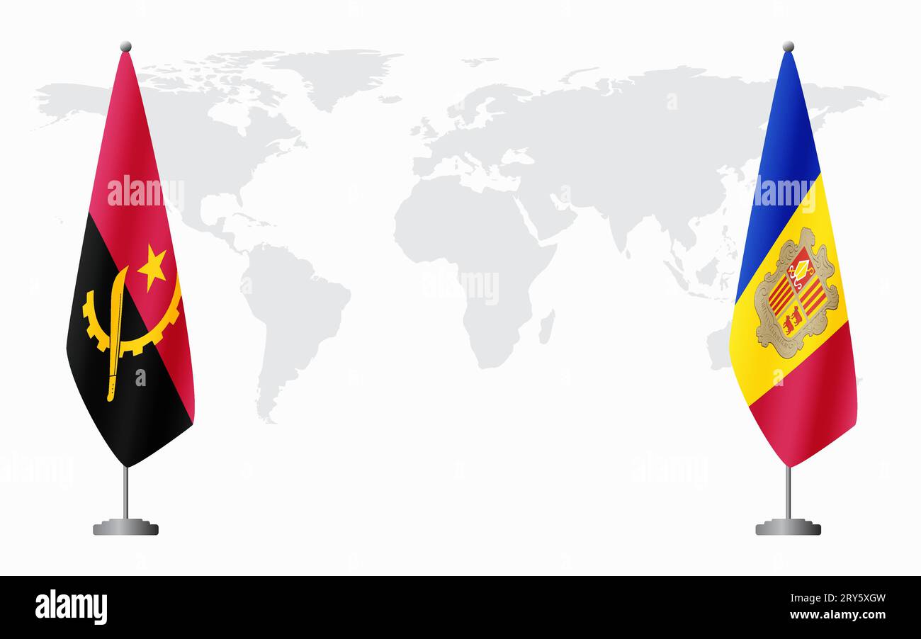 Angola e Andorra bandiere per un incontro ufficiale sullo sfondo della mappa mondiale. Illustrazione Vettoriale