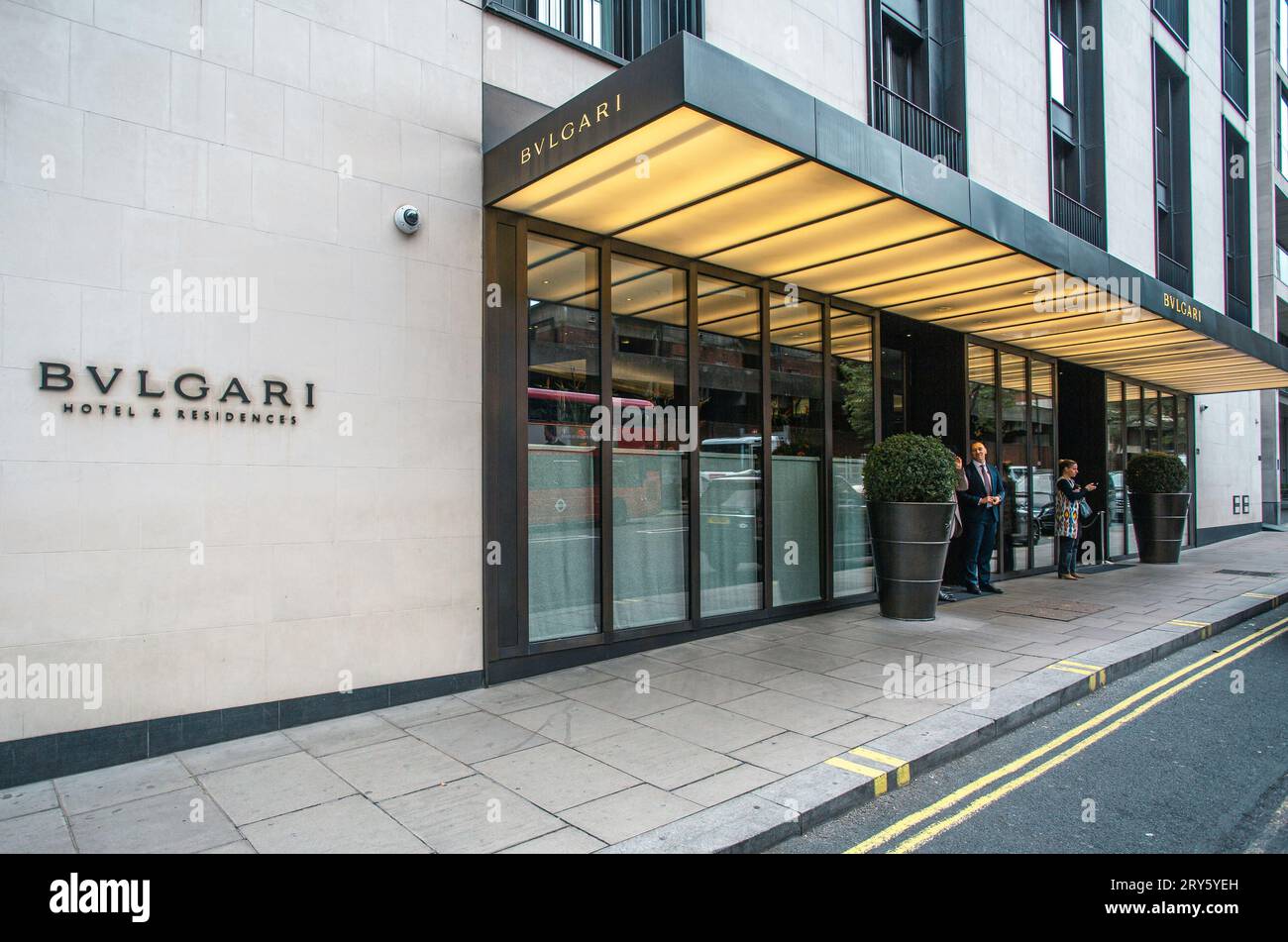 L'Hotel Bulgari, Knightsbridge di Londra, Regno Unito Foto Stock
