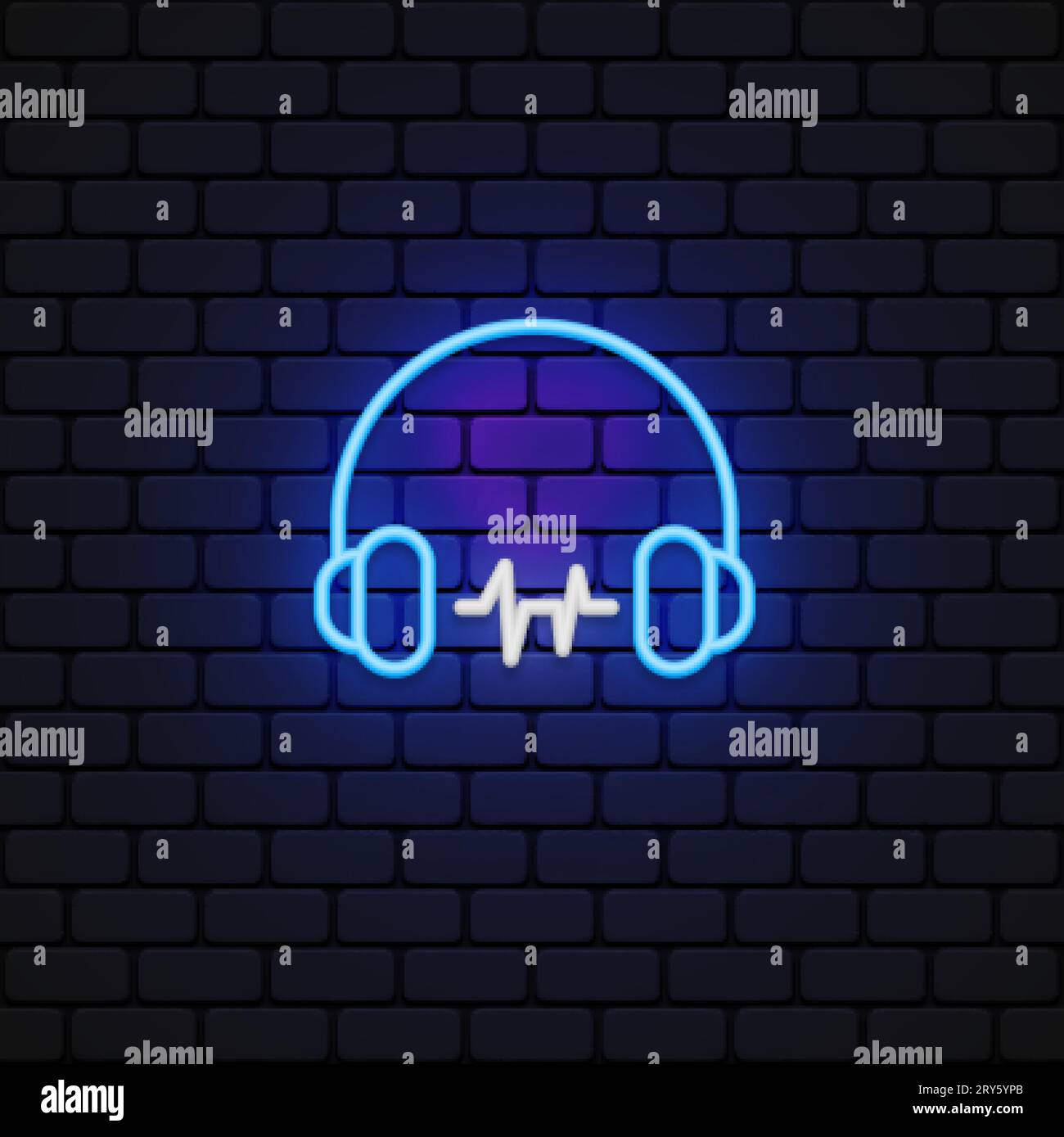 Icona al neon delle cuffie su sfondo nero. Illustrazione vettoriale Illustrazione Vettoriale