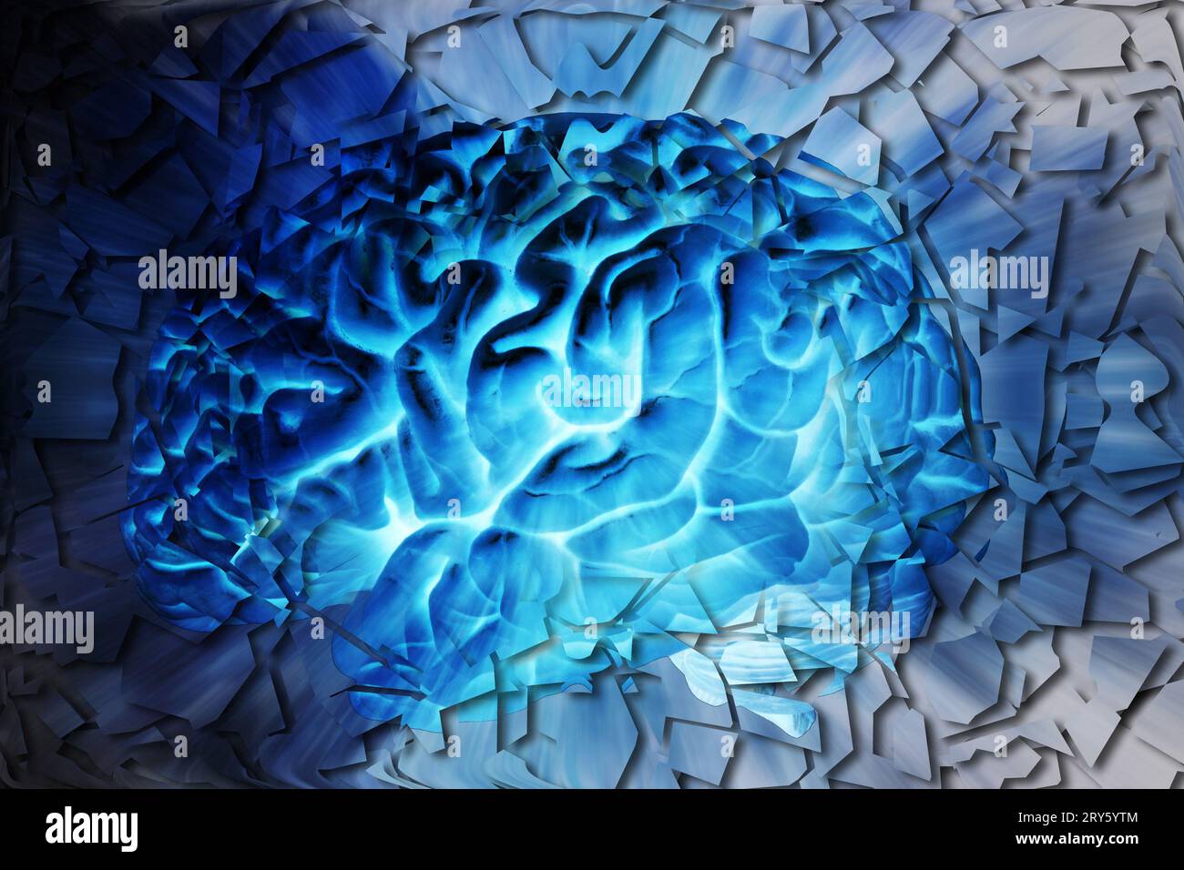 cervello umano distrutto, perdita di memoria e concetto di demenza Foto Stock