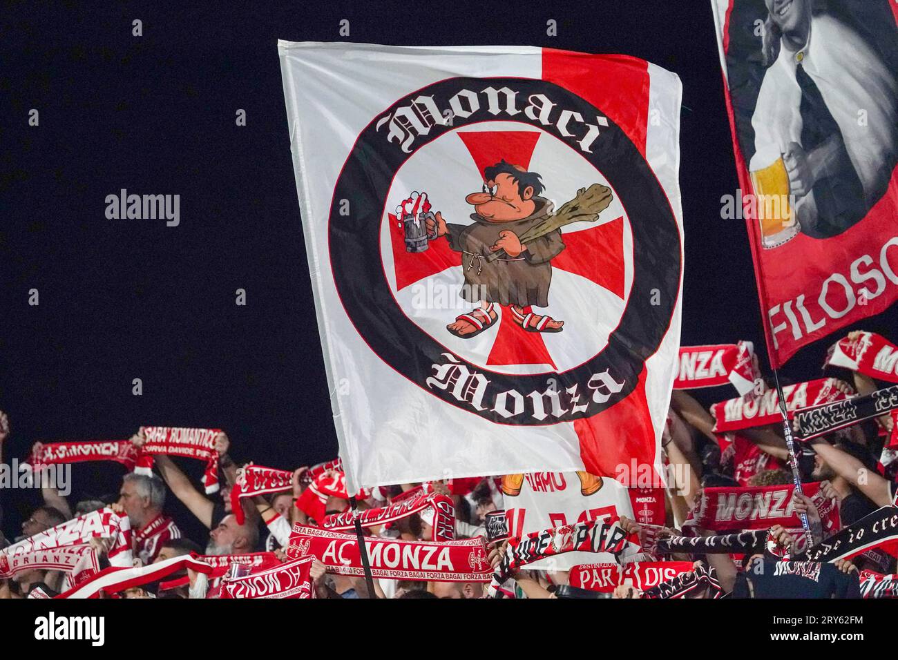 Monza, Italia. 28 settembre 2023. Tifosi dell'AC Monza, durante l'AC Monza V FC Bologna, serie A, allo stadio U-Power. Crediti: Alessio Morgese/Alessio Morgese/Emage/Alamy live news Foto Stock