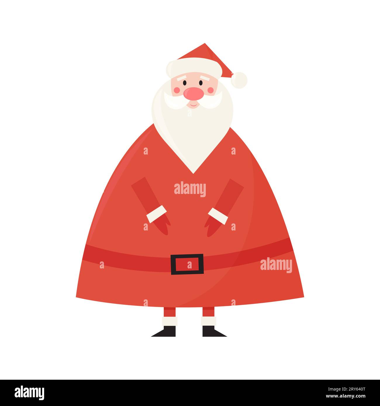 Grazioso Babbo Natale vettoriale in costume tradizionale rosso in stile piatto cartoni animati per design, biglietti di auguri, stampa Illustrazione Vettoriale